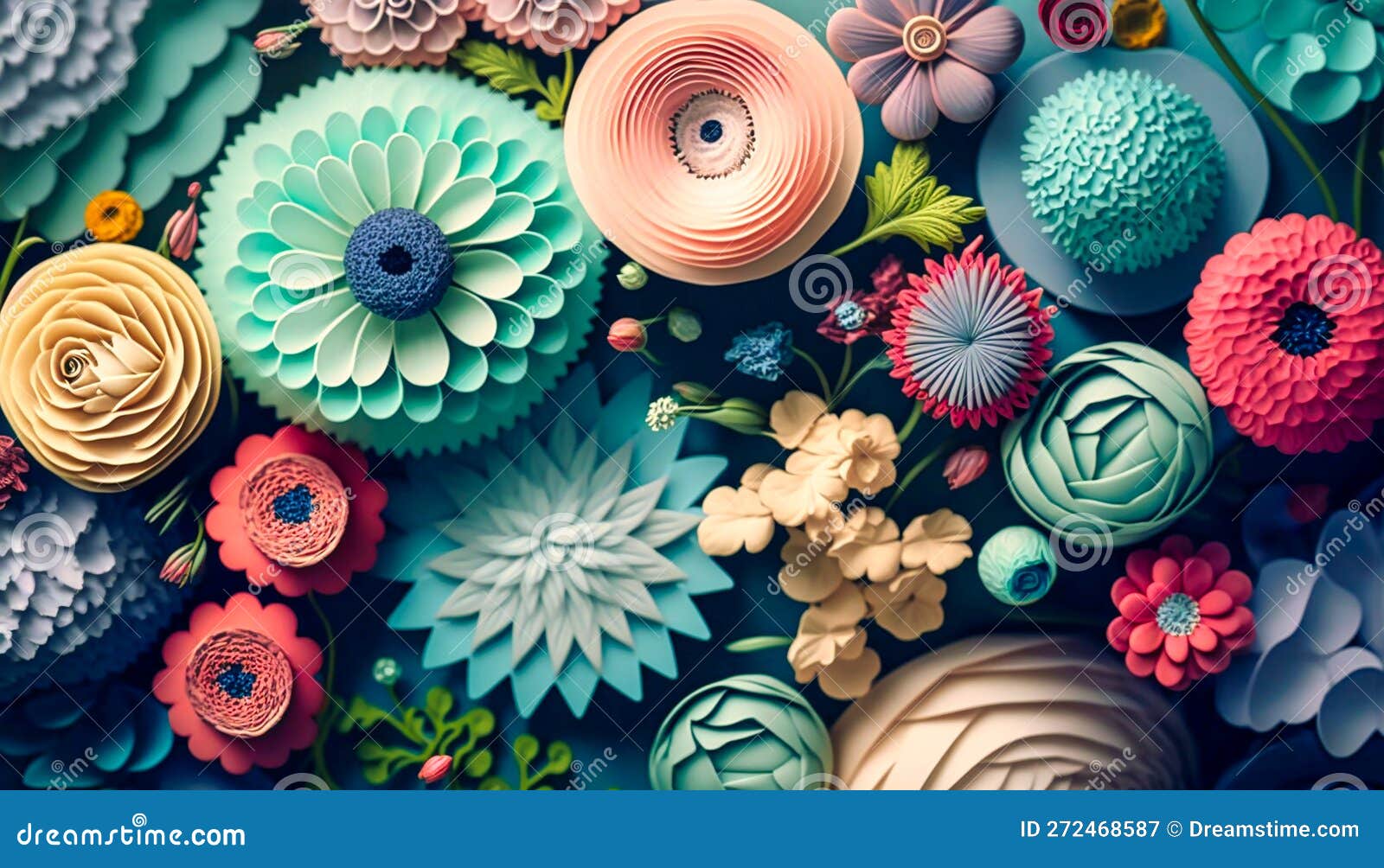 Flower Background Pastel Floral Pattern Top View. Generative AI Stock