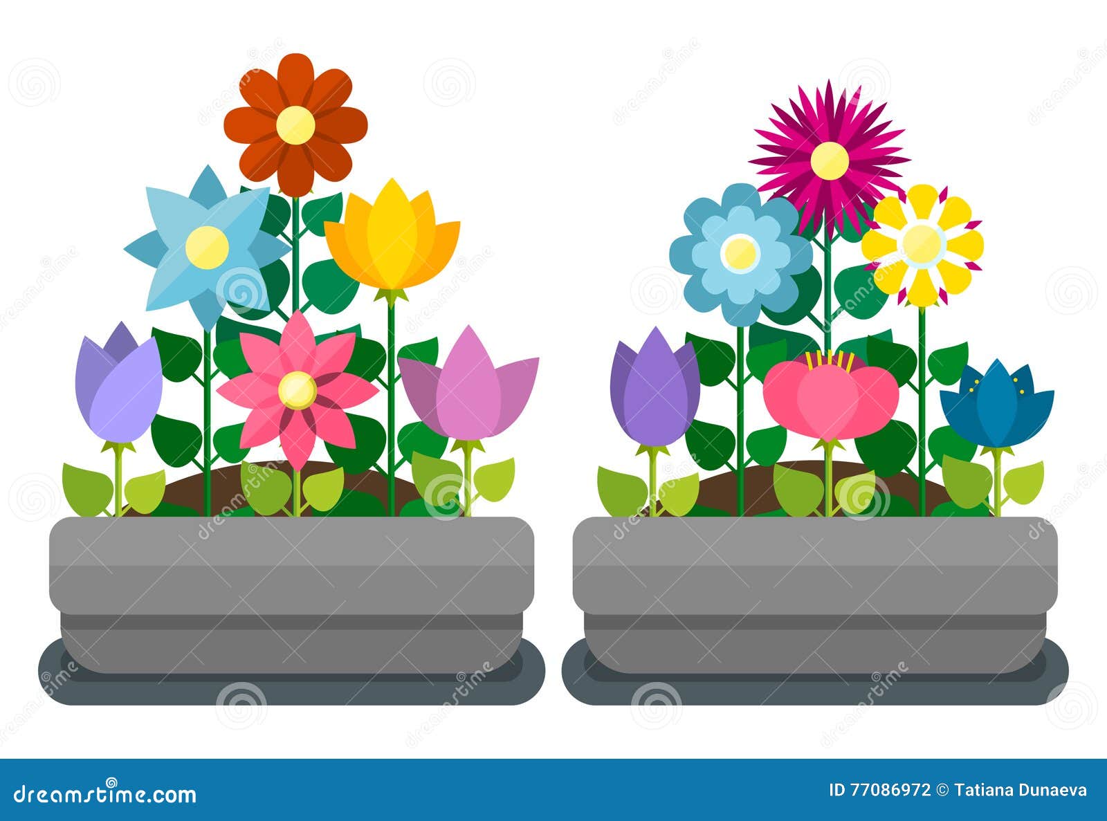 Flower Beds in the Flat Style Stock Vector Illustration of lawn