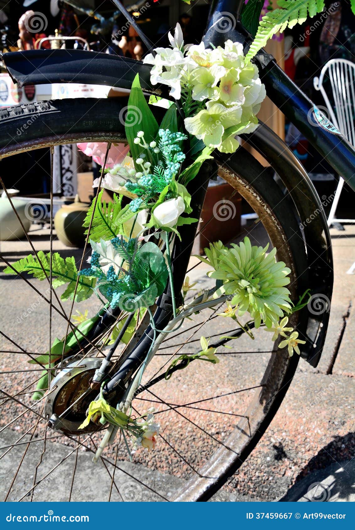 Flower Bicycle Wheel Decorated Stock Image Image of decorated, flower 37459667