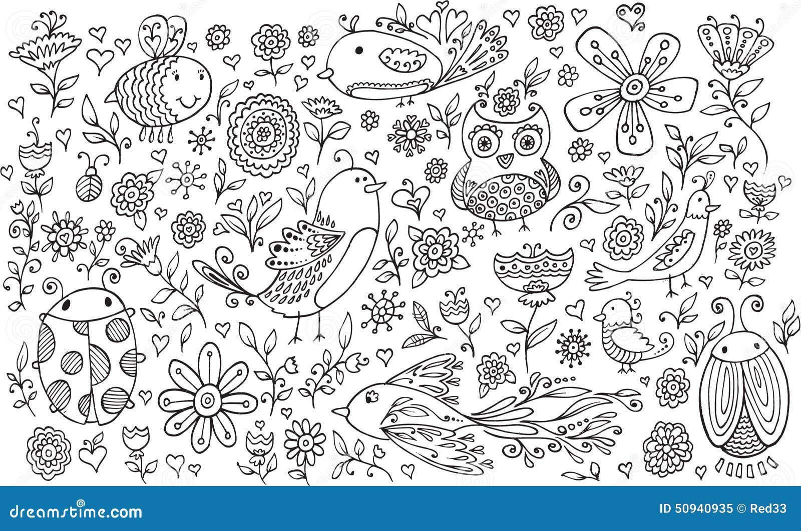 Flower Bird Doodle Vector Set Stock Vector Illustration Of Spring