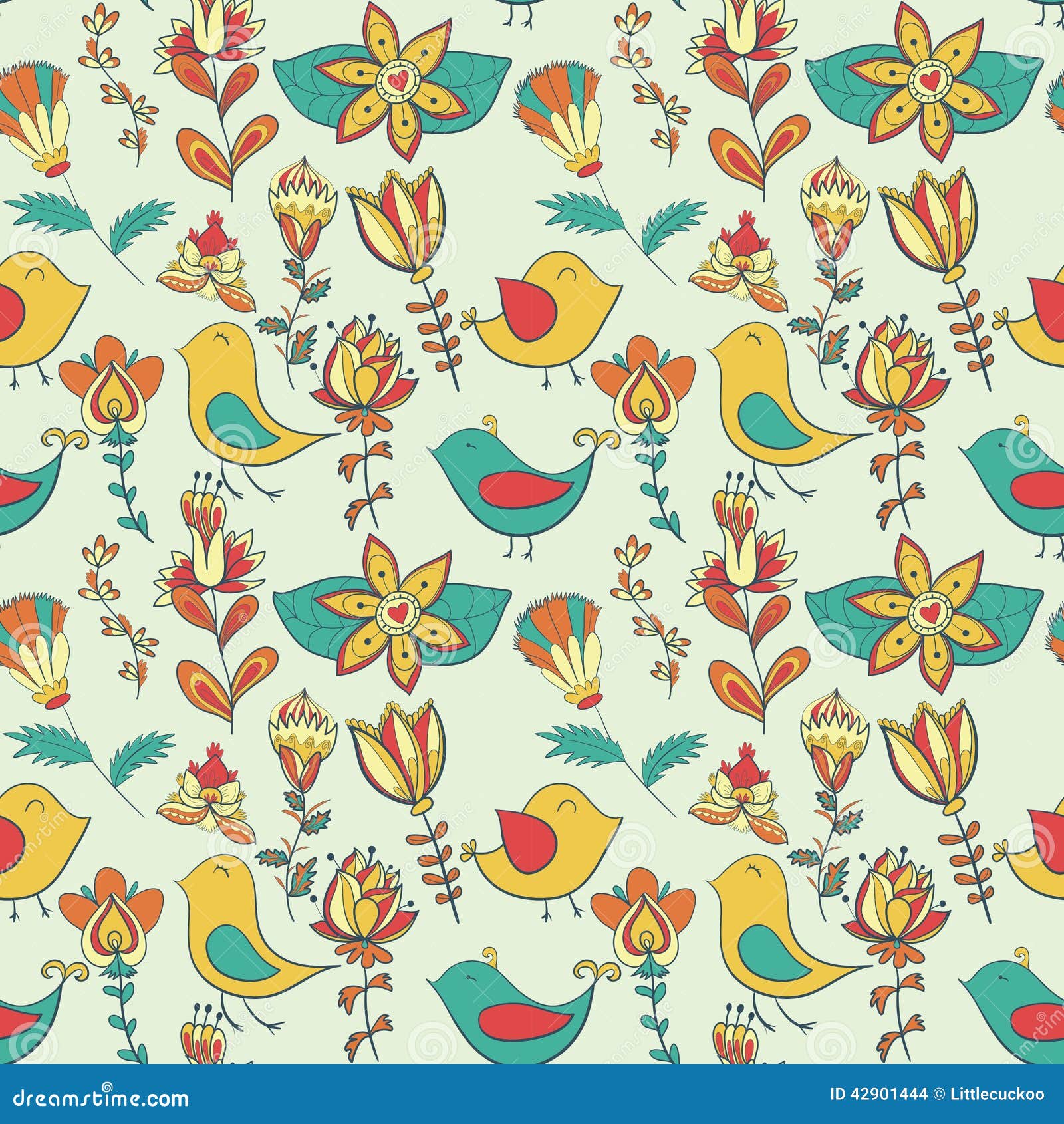 Flower and bird. Seamless texture. Endless floral pattern. Can be used for wallpaper or pattern, backdrop, surface textures. Full color seamless floral background