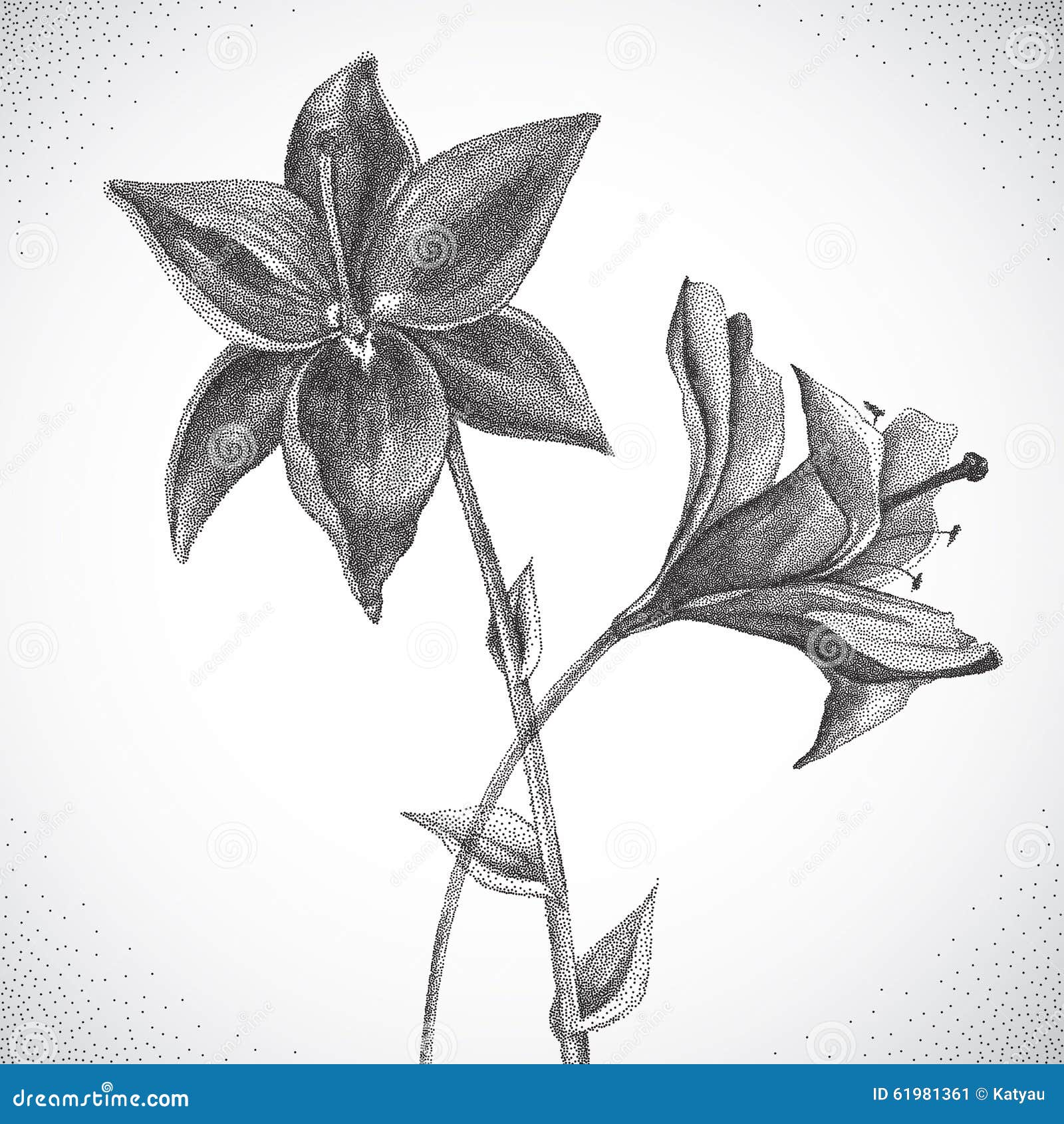 Flower. Black and White Dotwork Stock Vector - Illustration of beauty ...