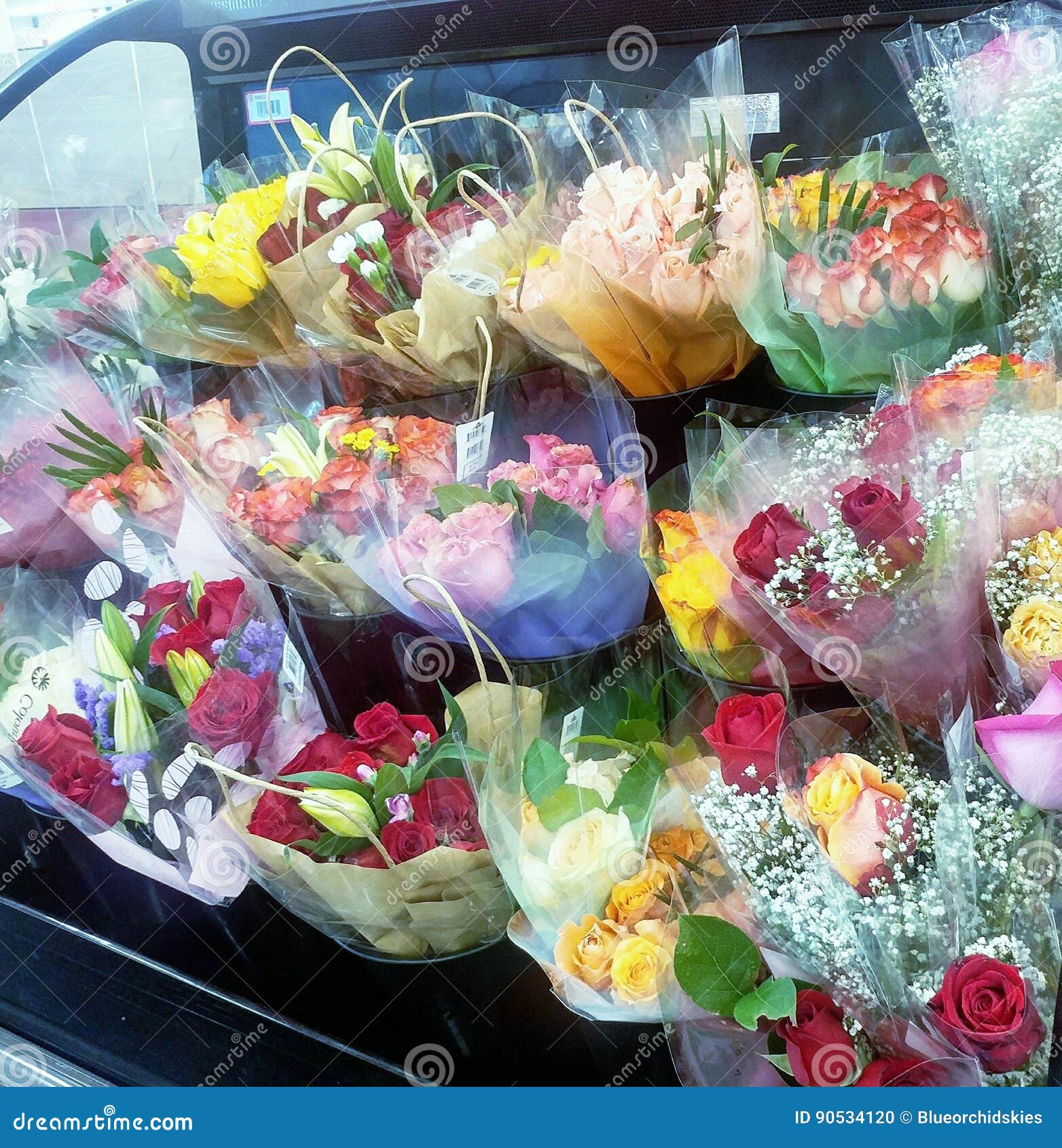 Flower Bouquet Display in Store for Holiday Stock Photo Image of