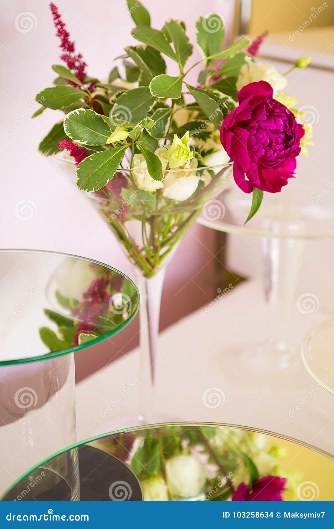 Flower Bouquet in Glass Vase on Dining Table Stock Photo Image of