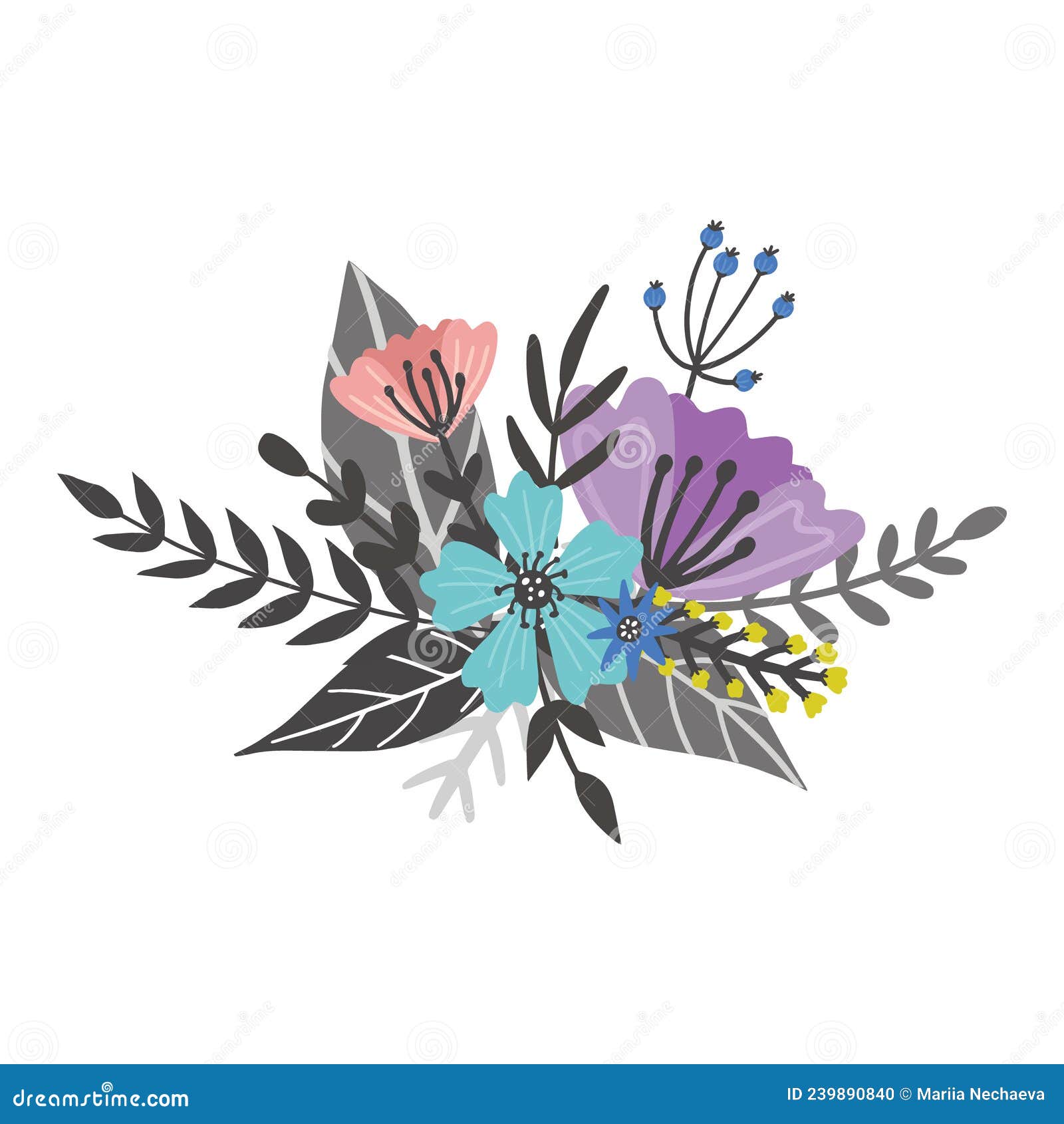Flower Bouquet. Hand Drawn Floral Vector Illustration Stock Vector