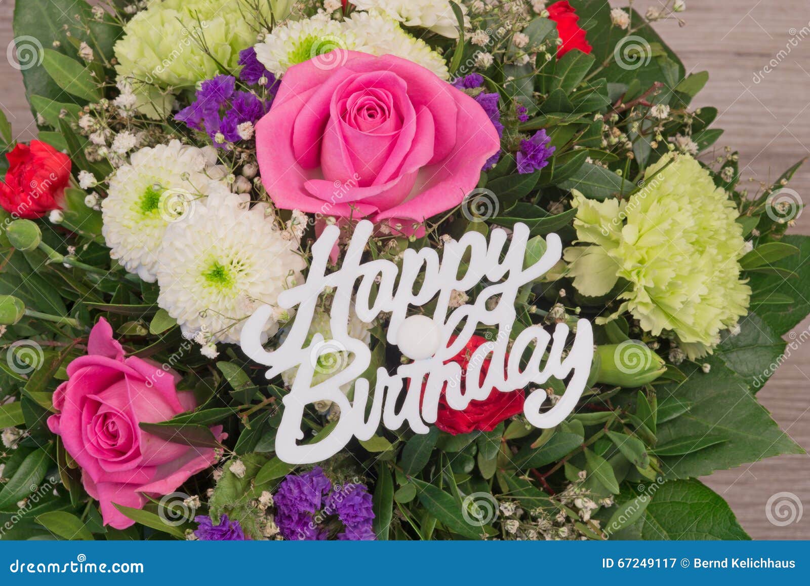 Flower Bouquet with Text Happy Birthday Stock Image - Image of ...