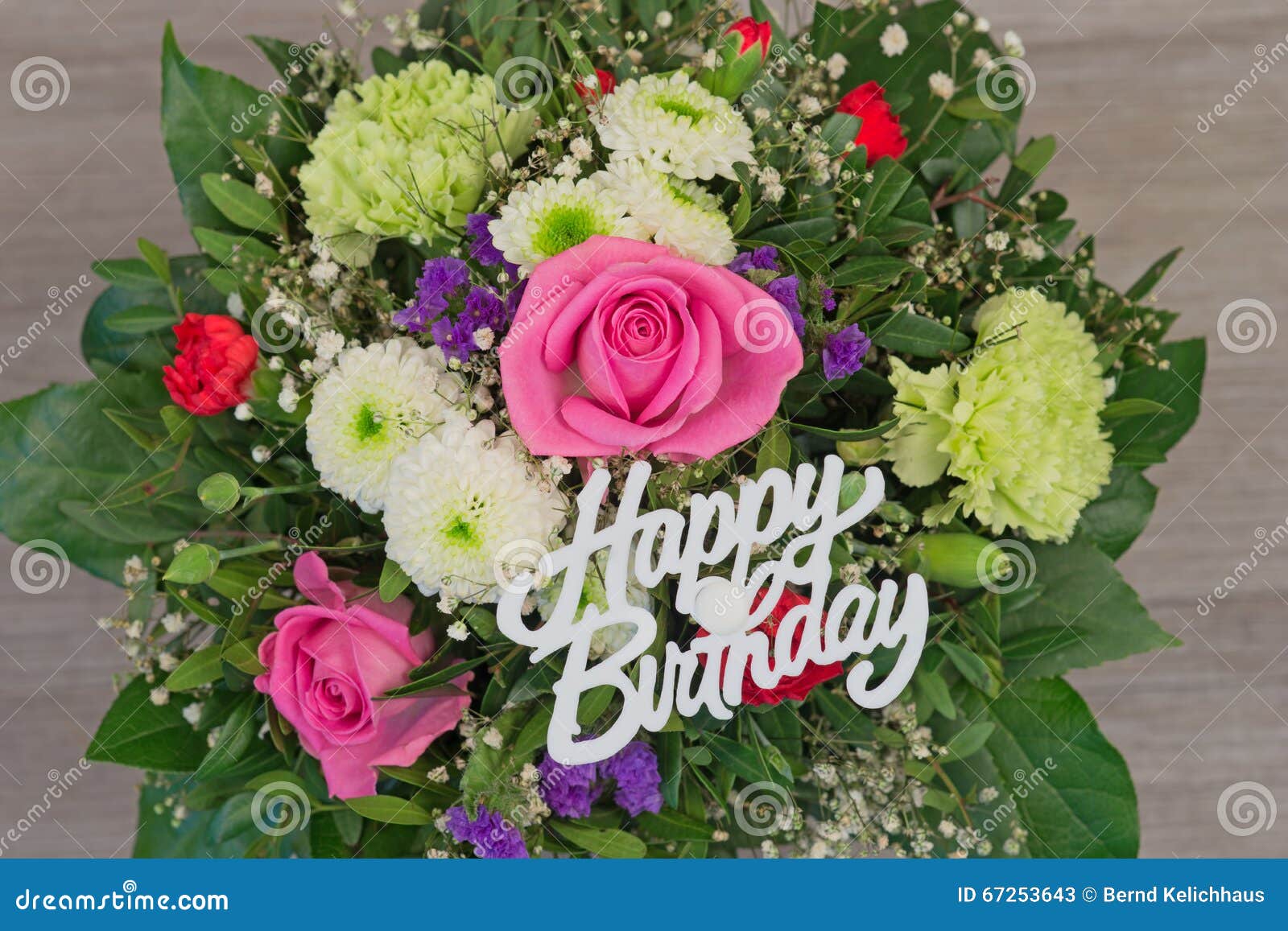 Flower Bouquet with Text Happy Birthday Stock Image - Image of ...