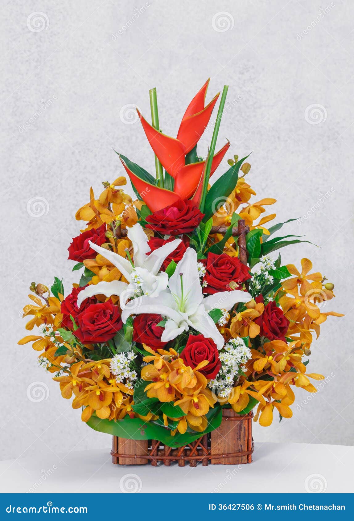 Flower Bouquet In Wooden Basket Royalty Free Stock Image 