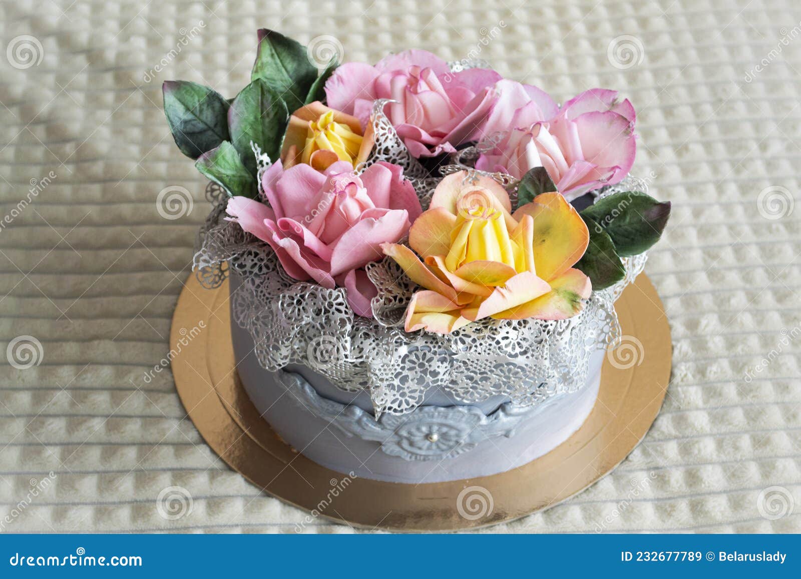 Flower Box Cake with Sugar Paste Flowers Roses Stock Image Image of