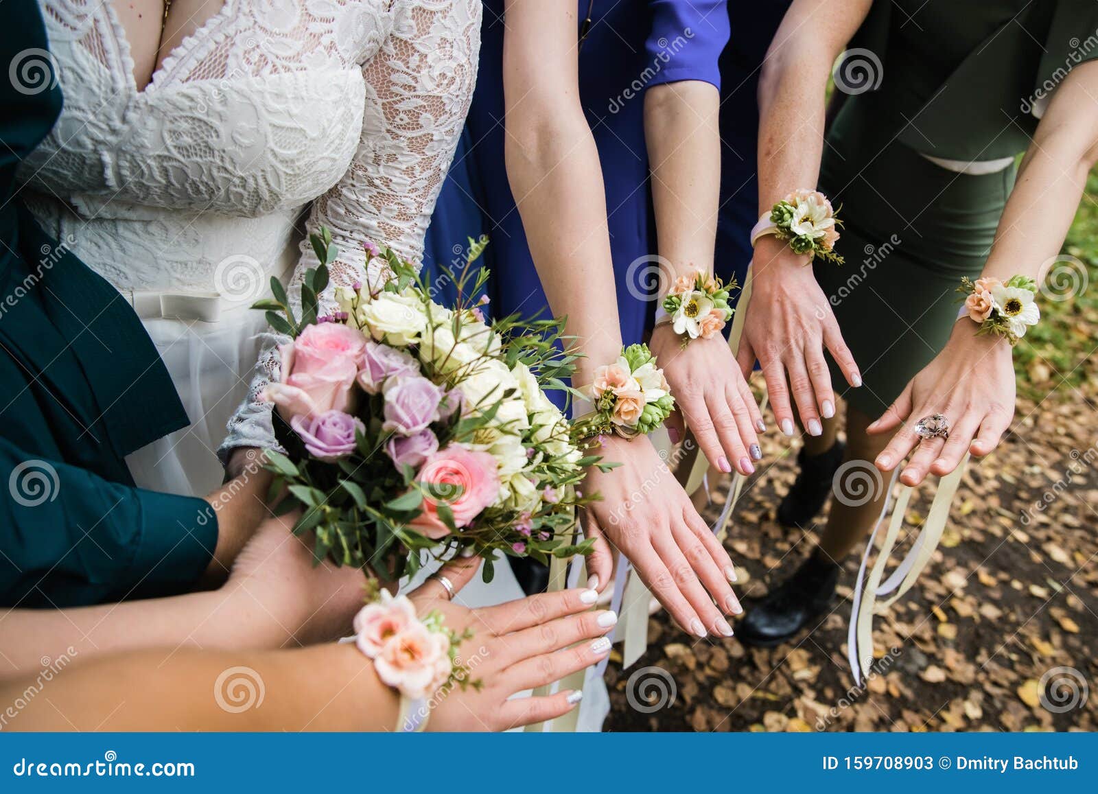Download Flower Bracelets With Roses And Silk Ribbons Stock Image Image Of Attribute Bouquet 159708903