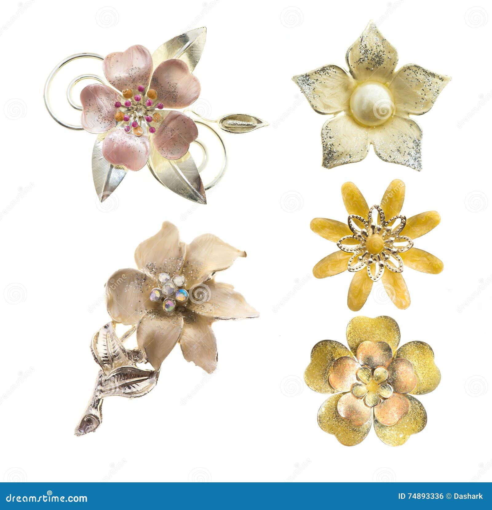 Flower brooches stock photo. Image of design, gold, beauty 74893336