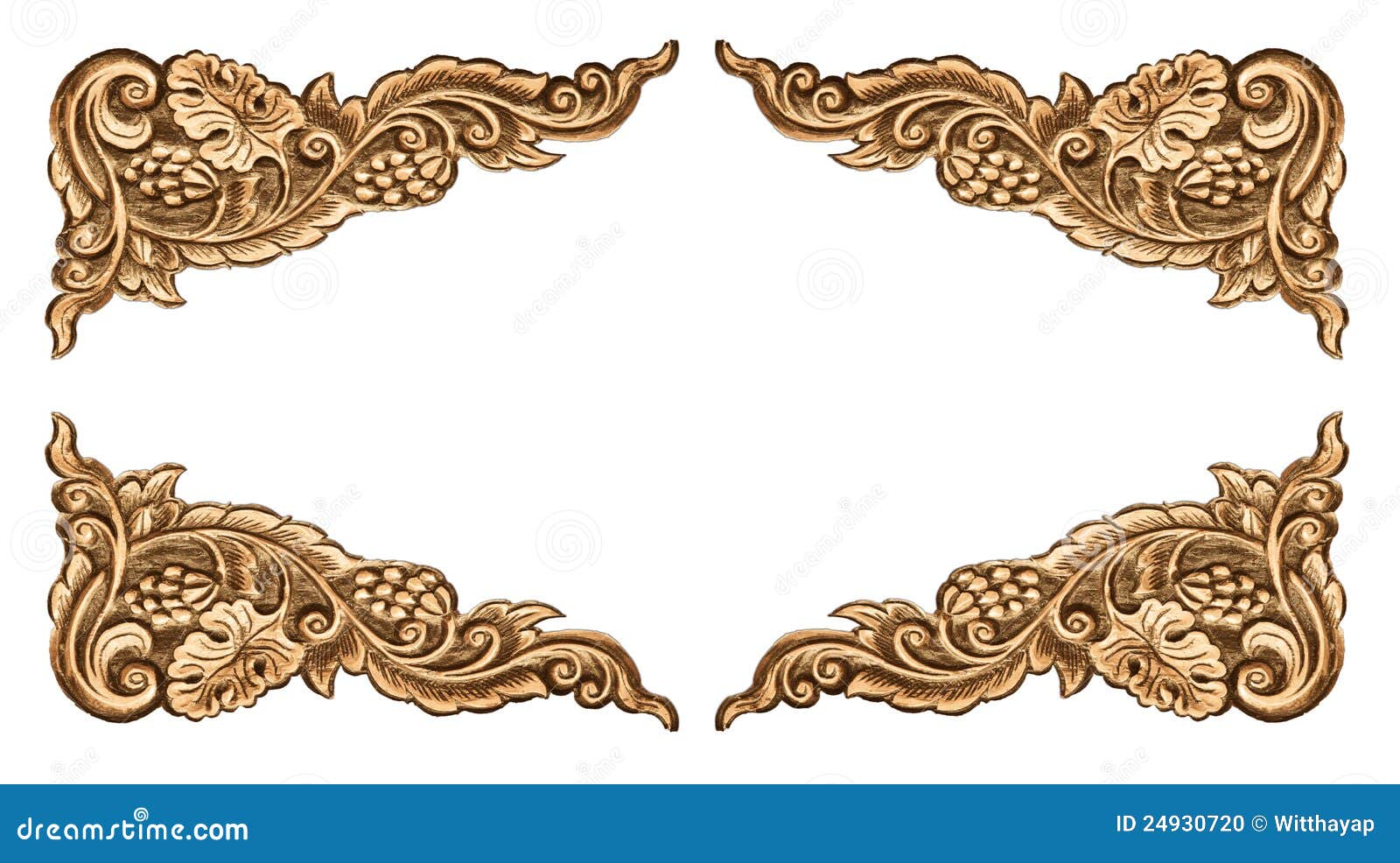 Pattern of wood frame carve flower on white background.