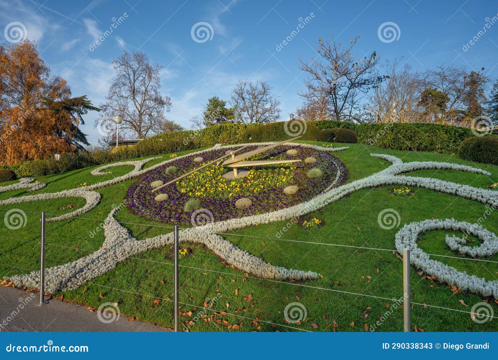 flower clock at jardin anglais (english garden) park - geneva, switzerland