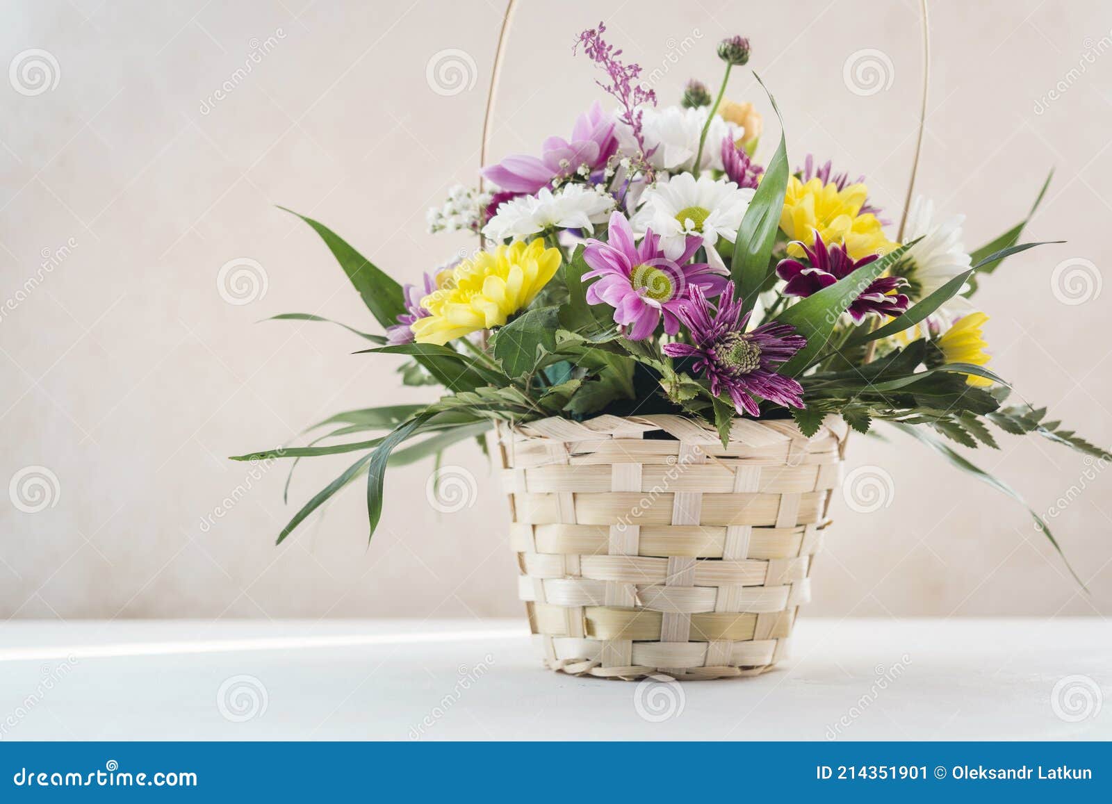 Flower Composition Wicker Basket Table. High Quality and Resolution