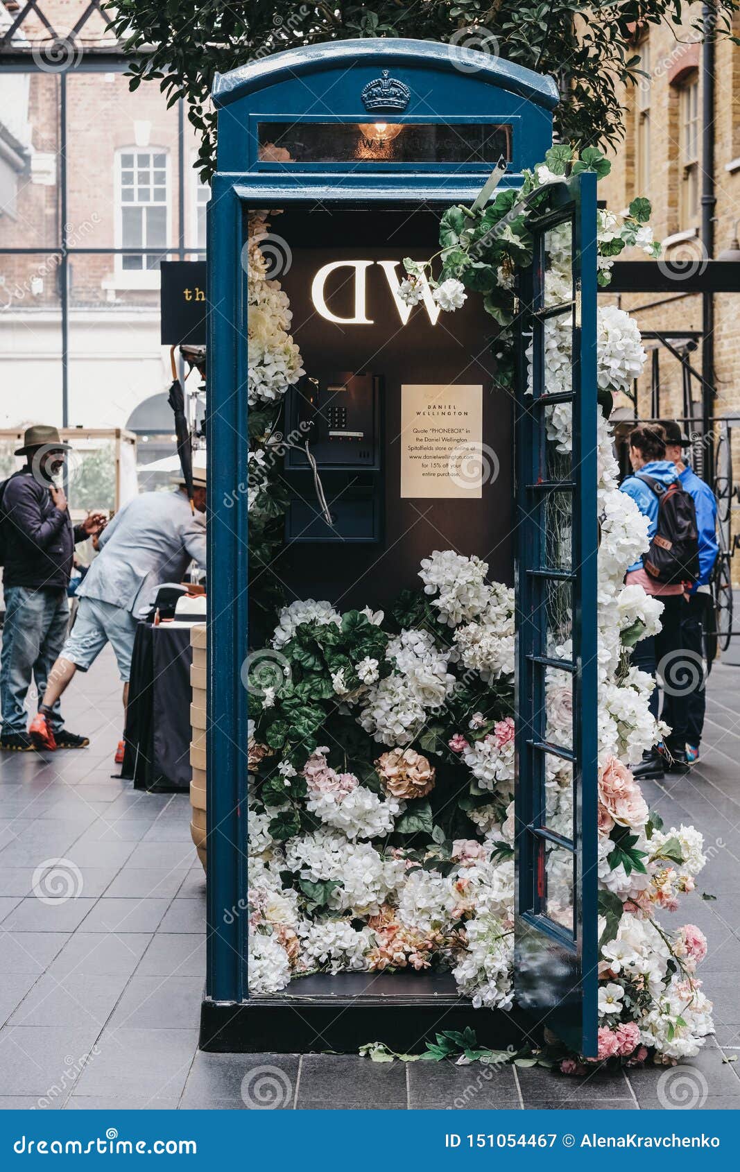 Flower Decorated Phone Booth Sponsored by Inside Spitalfields Market, London, UK Editorial Photography - of city, decor: 151054467