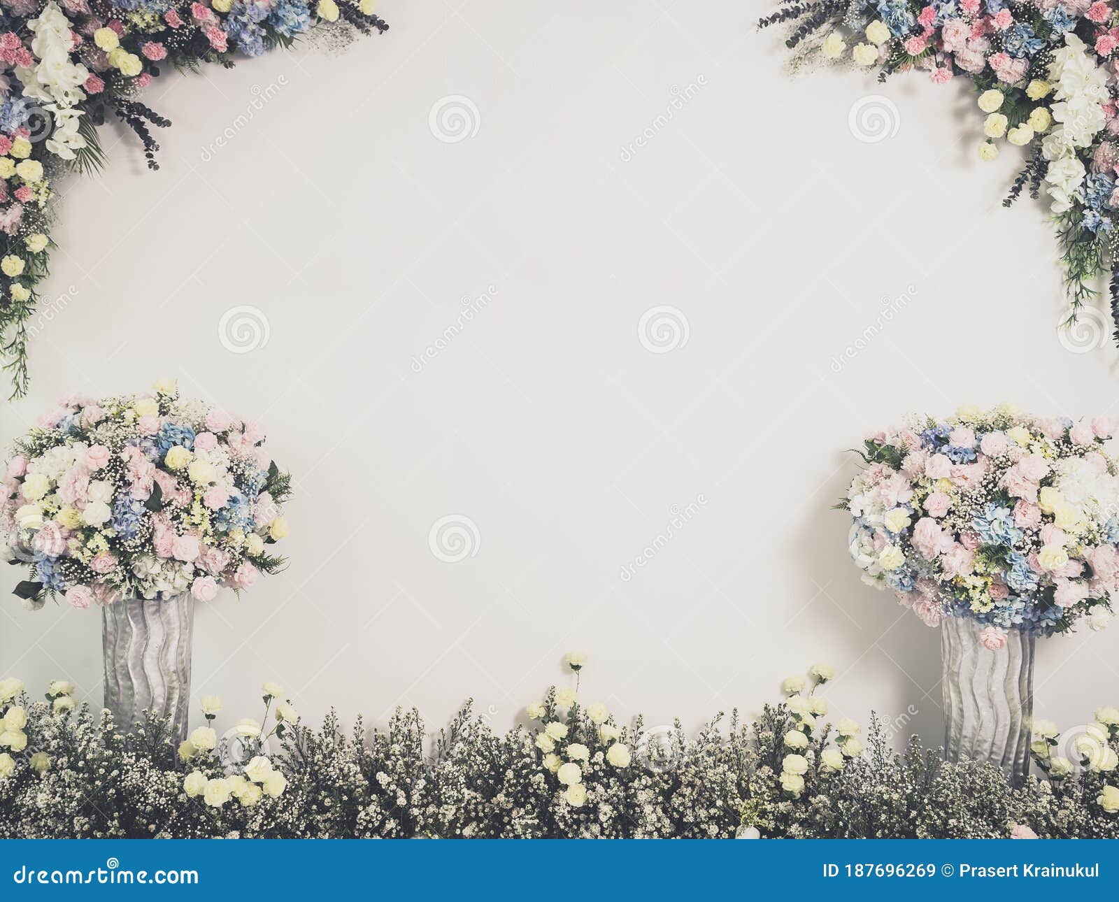 Flower Decoration on Wedding Backdrop, Flower Background Stock Image