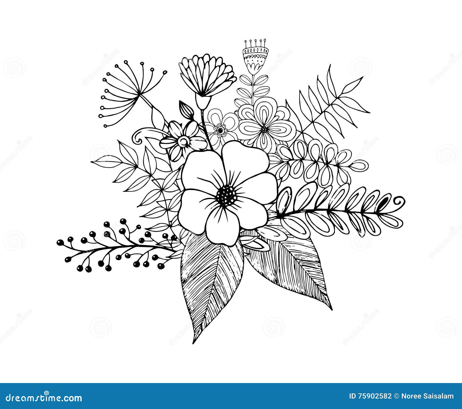 Flower Doodle Drawing Freehand Coloring Page With Doodle Stock