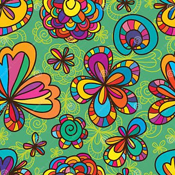 Flower Drawing Line Seamless Pattern Stock Vector - Illustration of ...