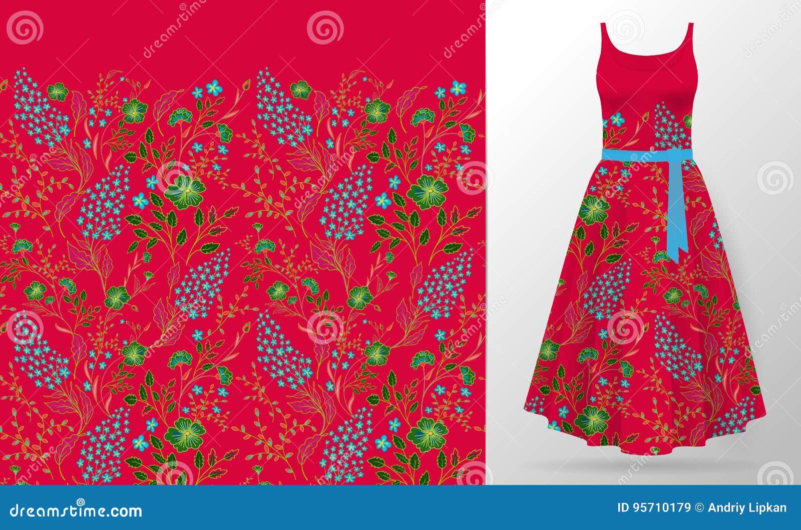 Flower Embroidery On Dress Mock Up. Fashion Decoration Patch Realistic 3d Vector Illustration ...