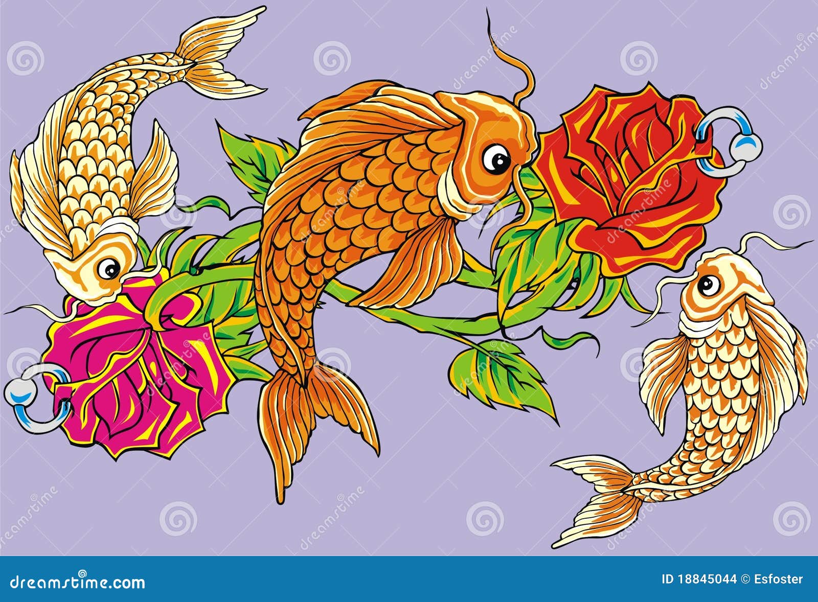 Flower fish tattoo stock vector. Illustration of graphical - 18845044