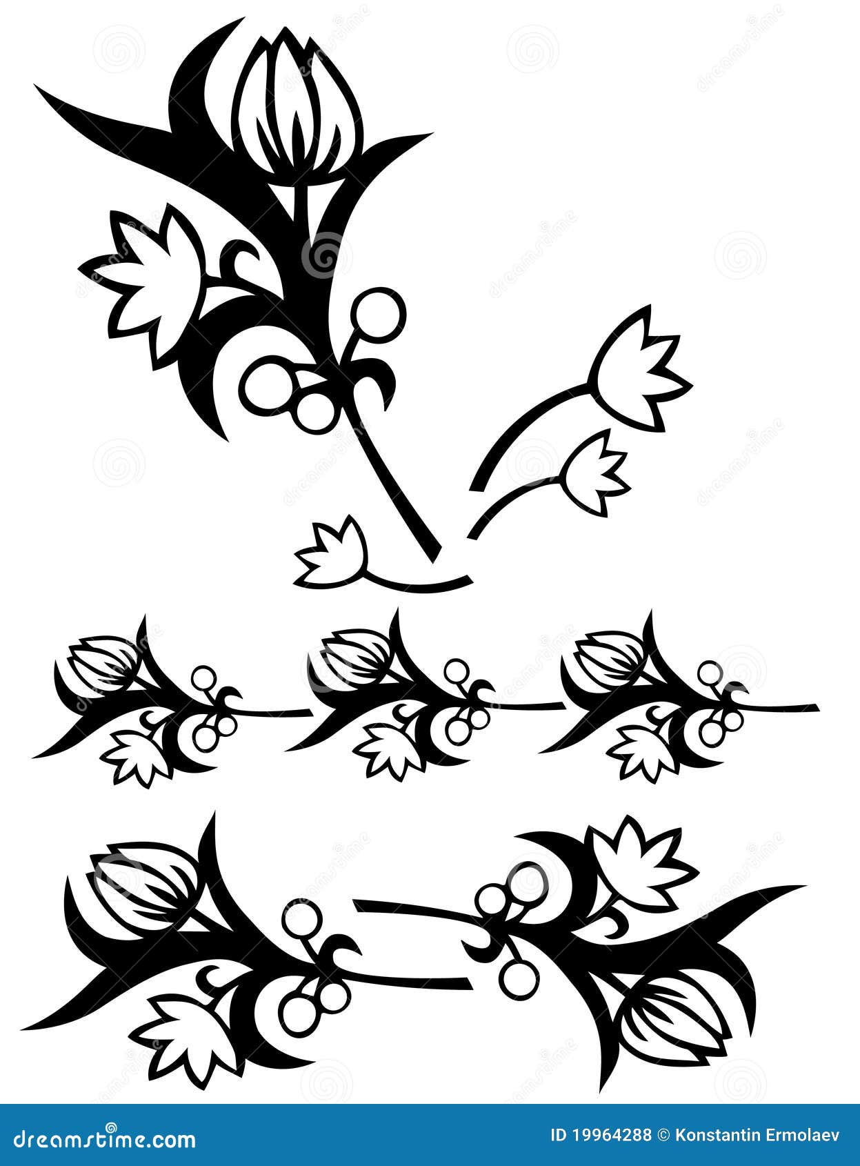 Flower Floral Leaf Elements Silhouette. Vector Stock Illustration ...