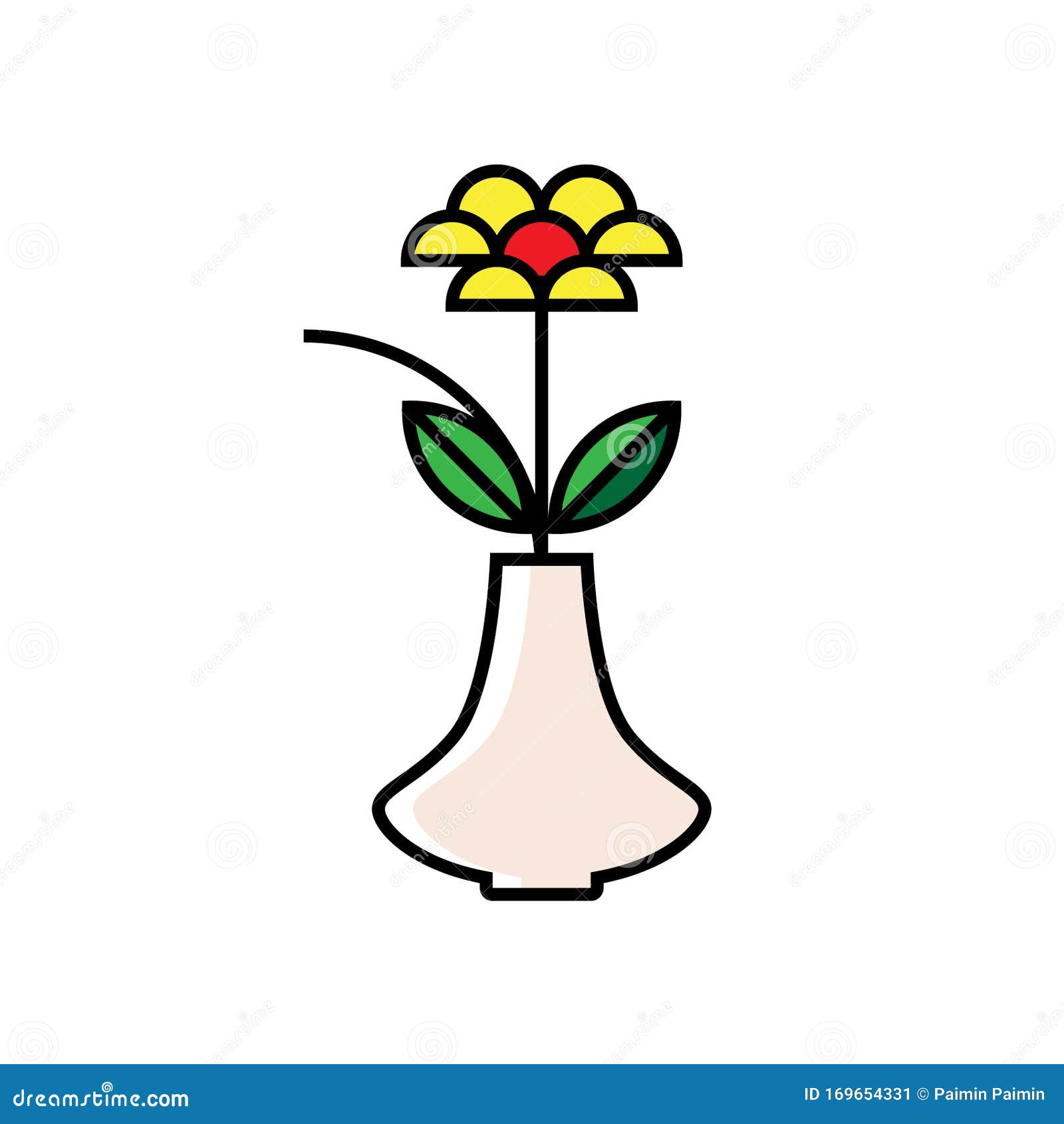 Flower In A Vase Color Vector Illustration Isolated On White
