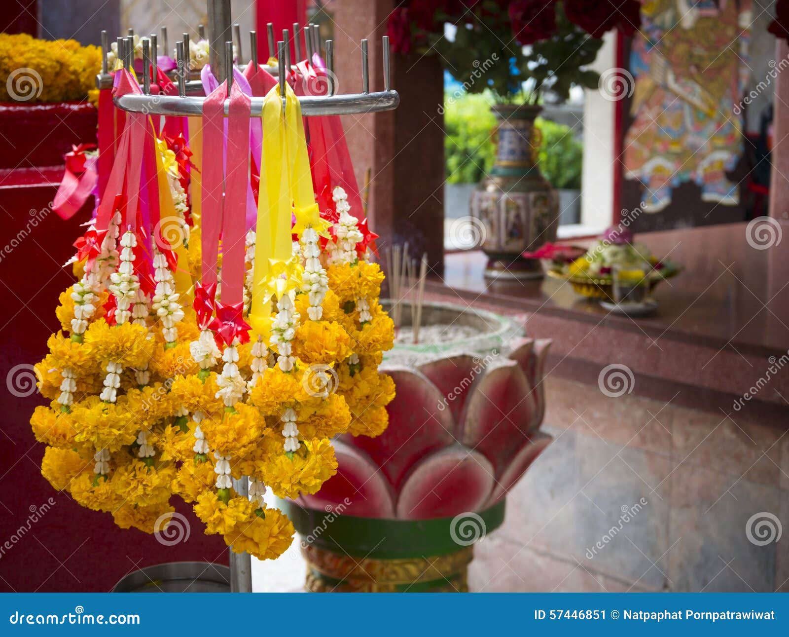 Flower garland stock image. Image of closeup, buddhist 57446851