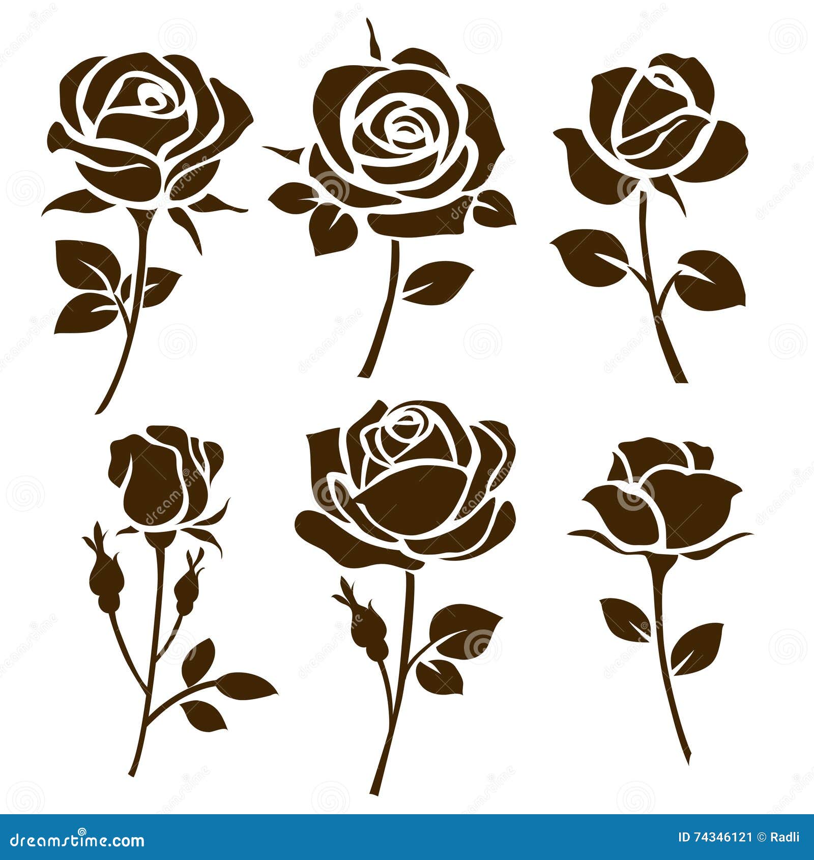 Download Flower Icon. Set Of Decorative Rose Silhouettes Stock ...