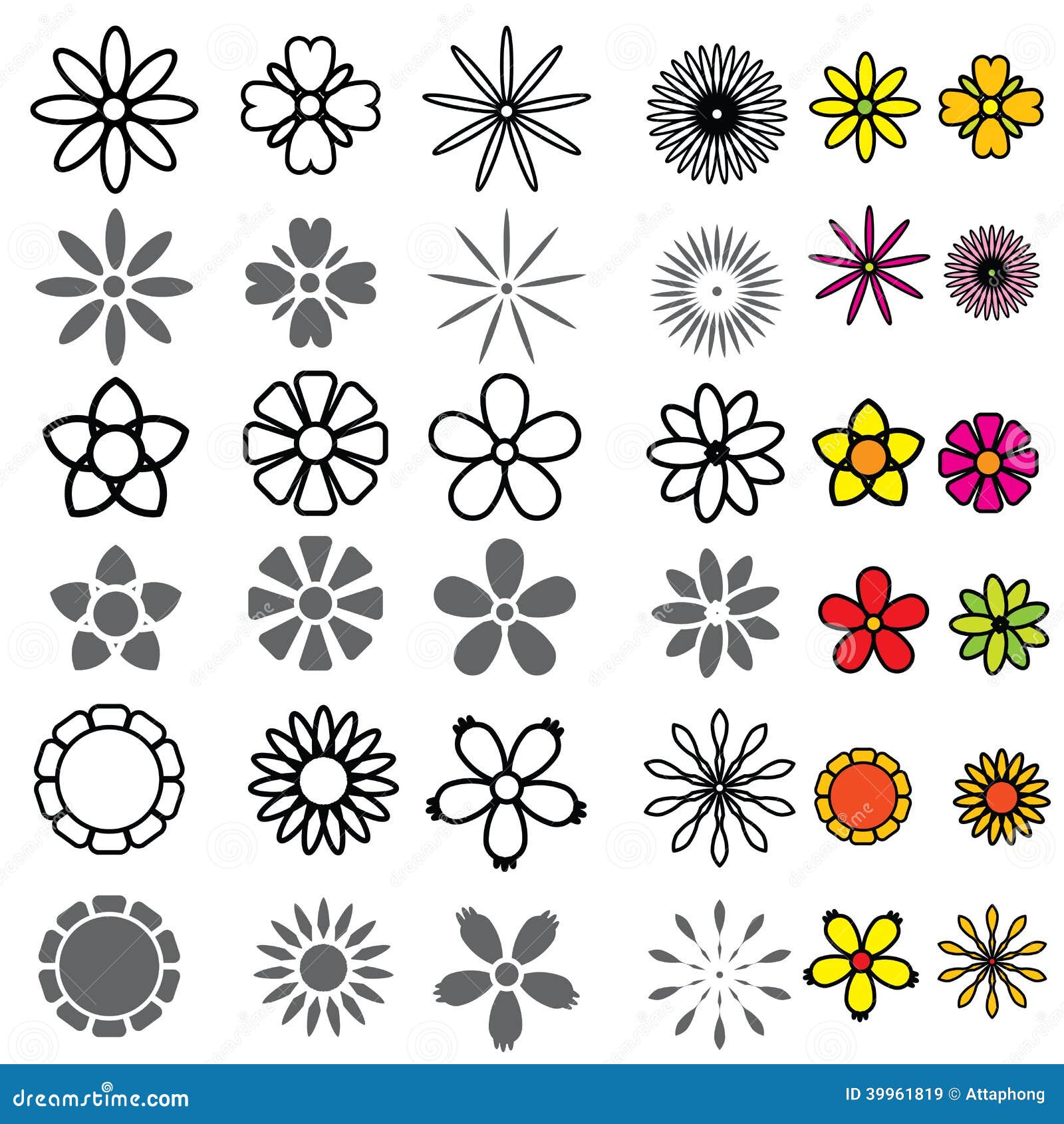 Flower Icons Set vector stock vector. Illustration of contour - 39961819