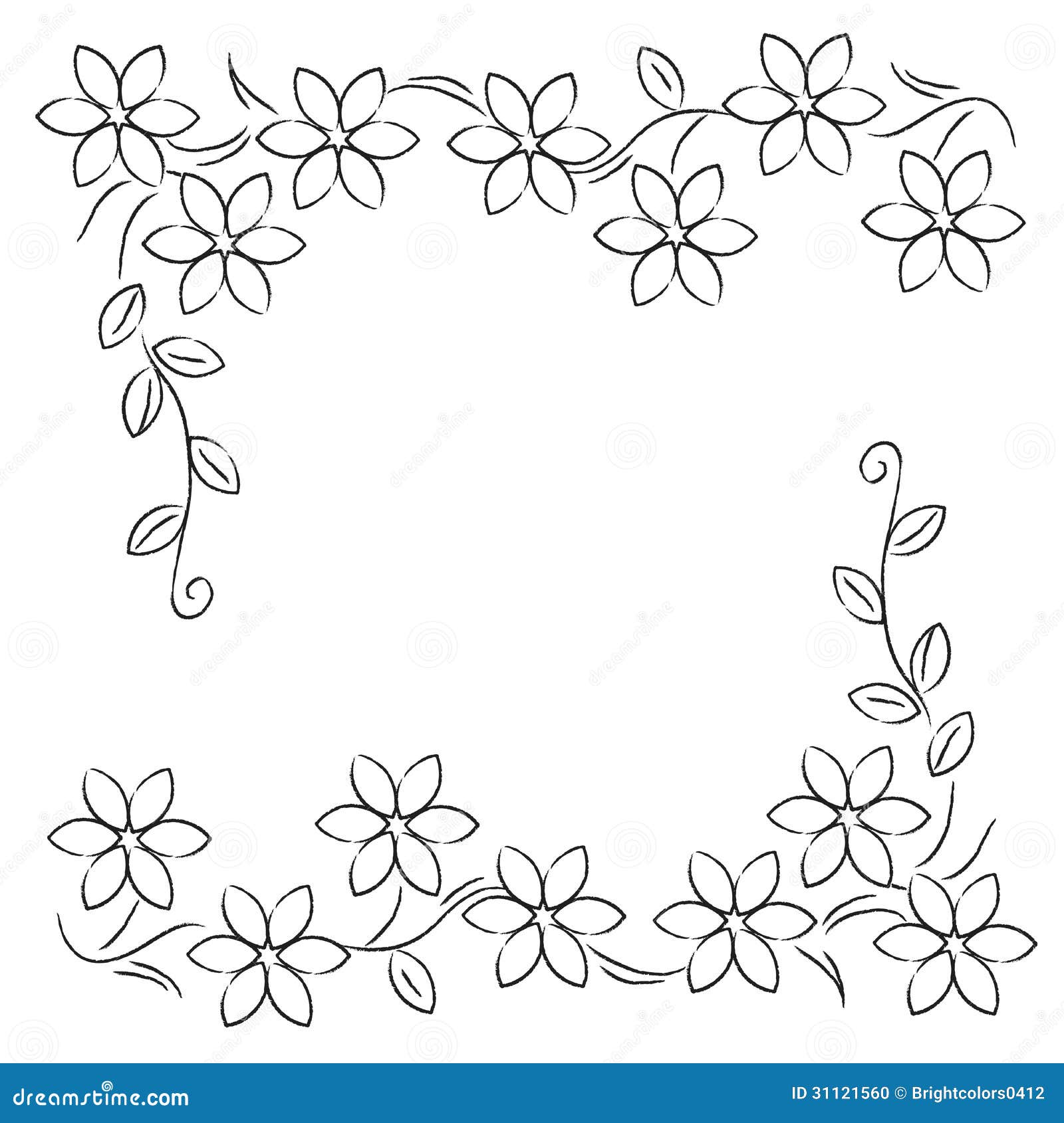 Black And White Simple Floral Border