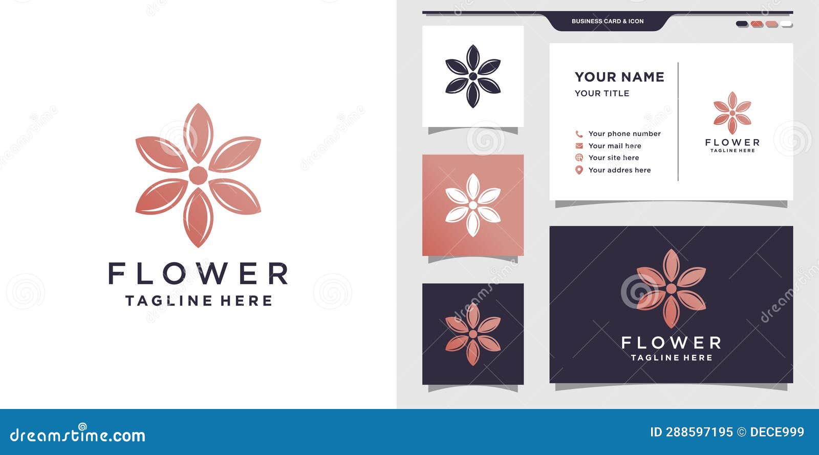 Flower Logo Design Template with Creative Concept and Business Card