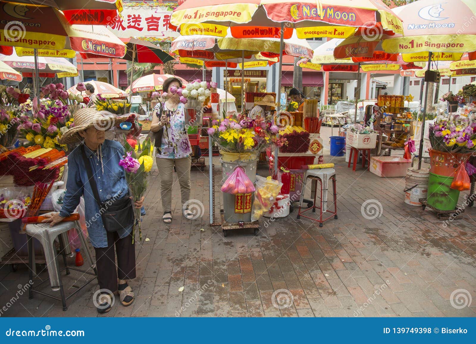 Flower market in Singapore editorial stock photo. Image of festive