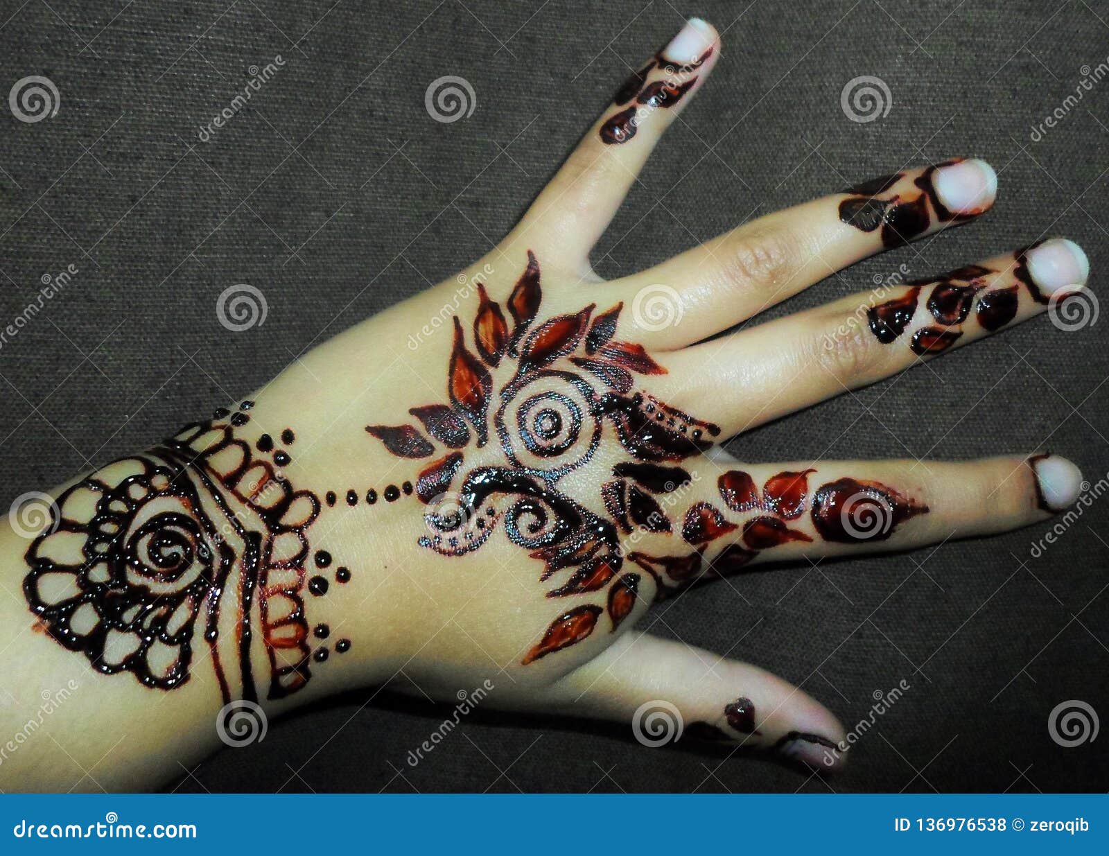 Flower Mehndi Designs On Back Of The Hand Stock Photo Image Of