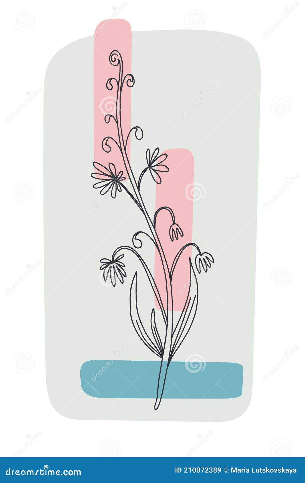 flower minimal poster. hand drawn line wild flowers and leaves with abstract . herbal and meadow plant collection, modern