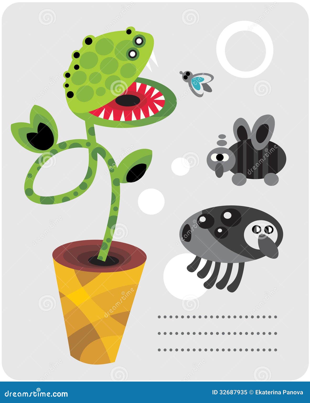 Flower monster. Cute plant monsters and insects.