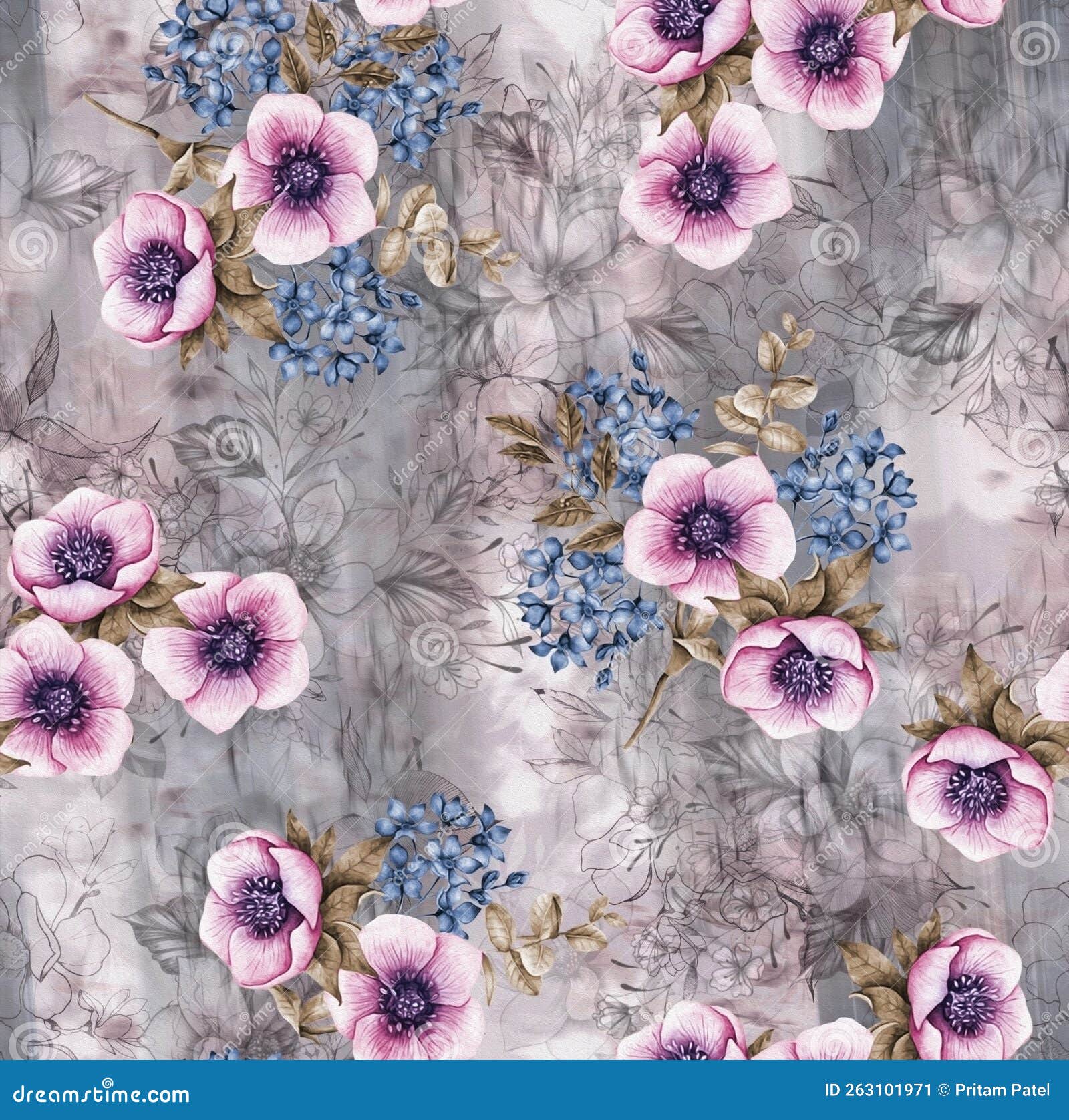 Flower Pattern with Dark Background Stock Illustration Illustration