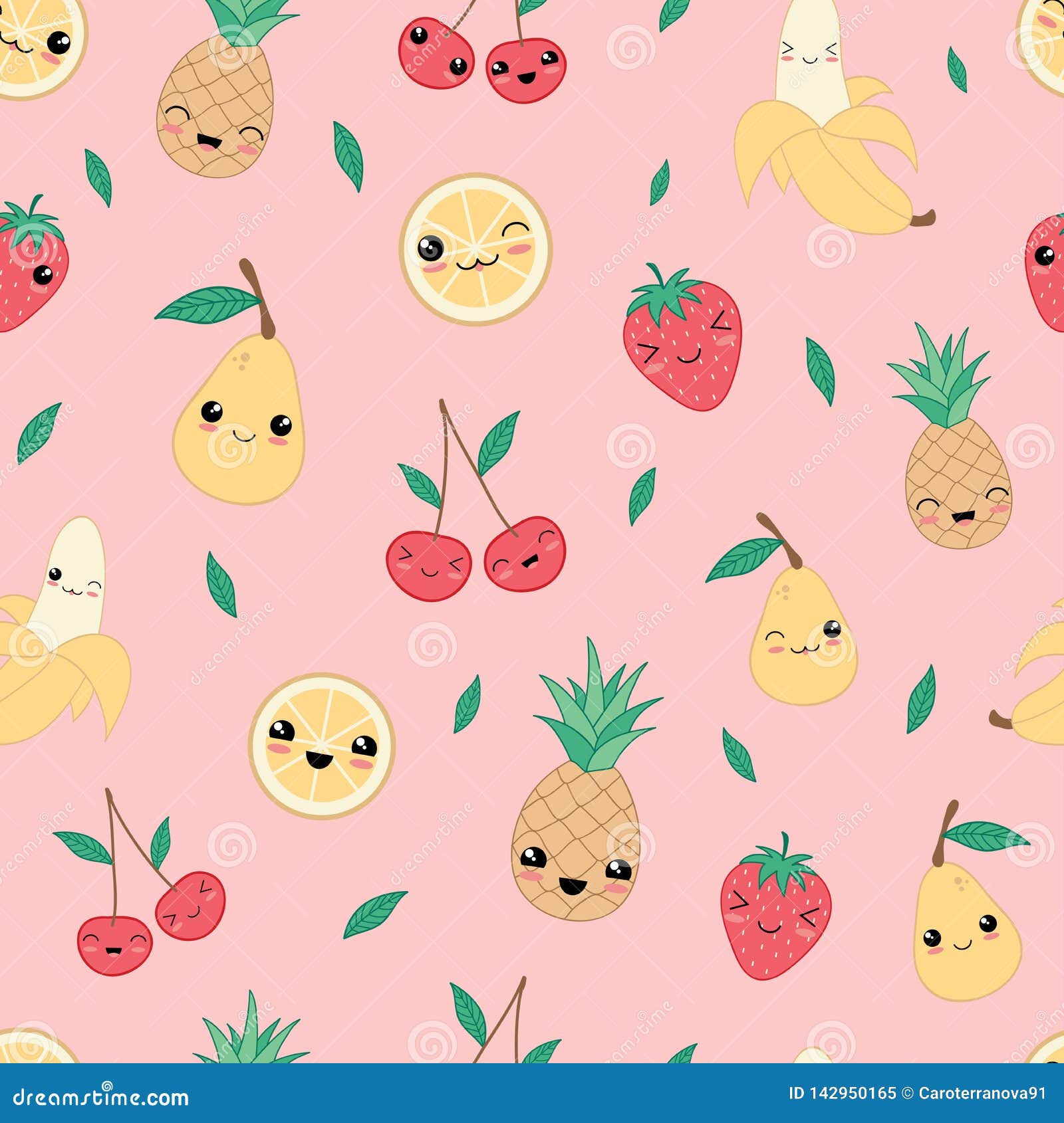 Kawaii Happy Fruit Seamless Pattern Vector. Stock Illustration -  Illustration of cartoon, cherry: 142950165