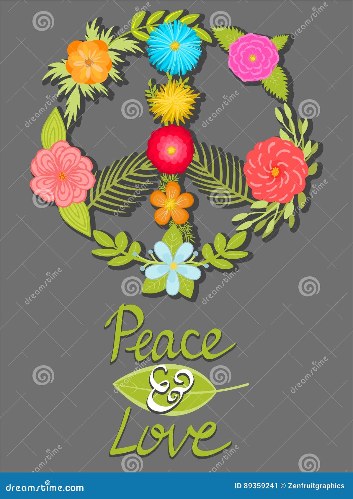 Flower Peace and Love Symbol, Hand Written Posters Shares. Stock Vector
