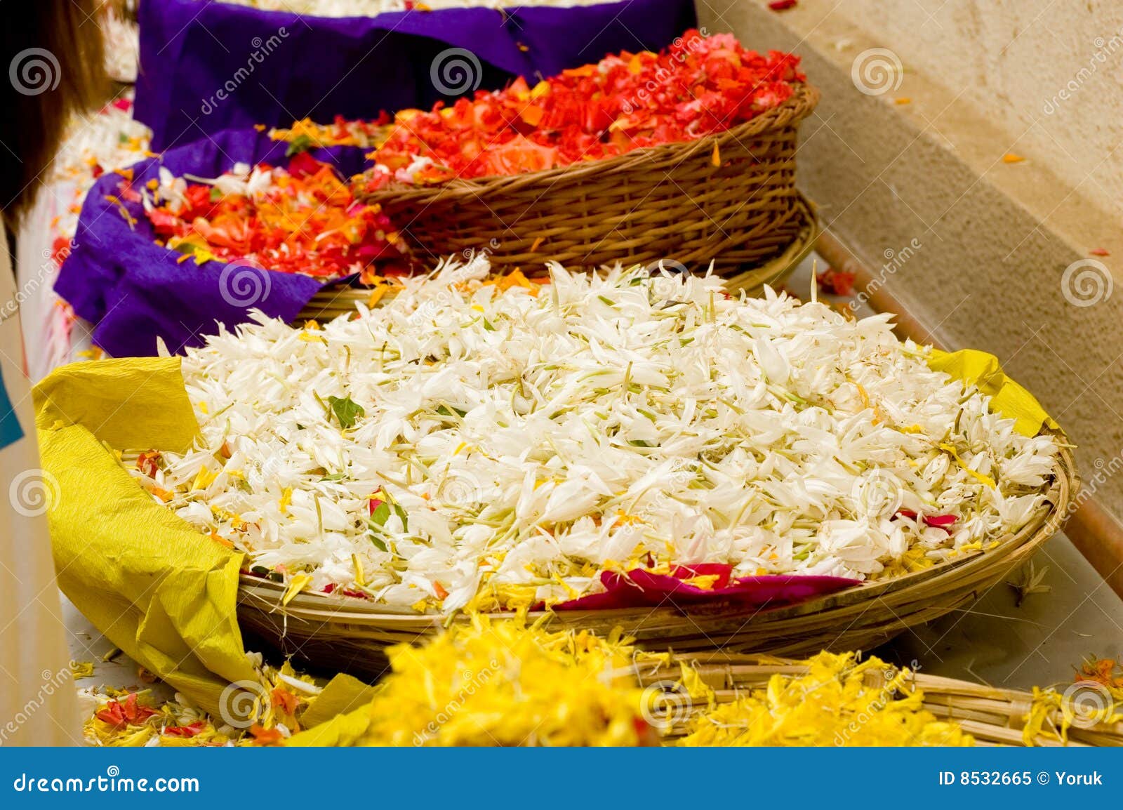 Flower petals in baskets stock image. Image of white, traditional 8532665