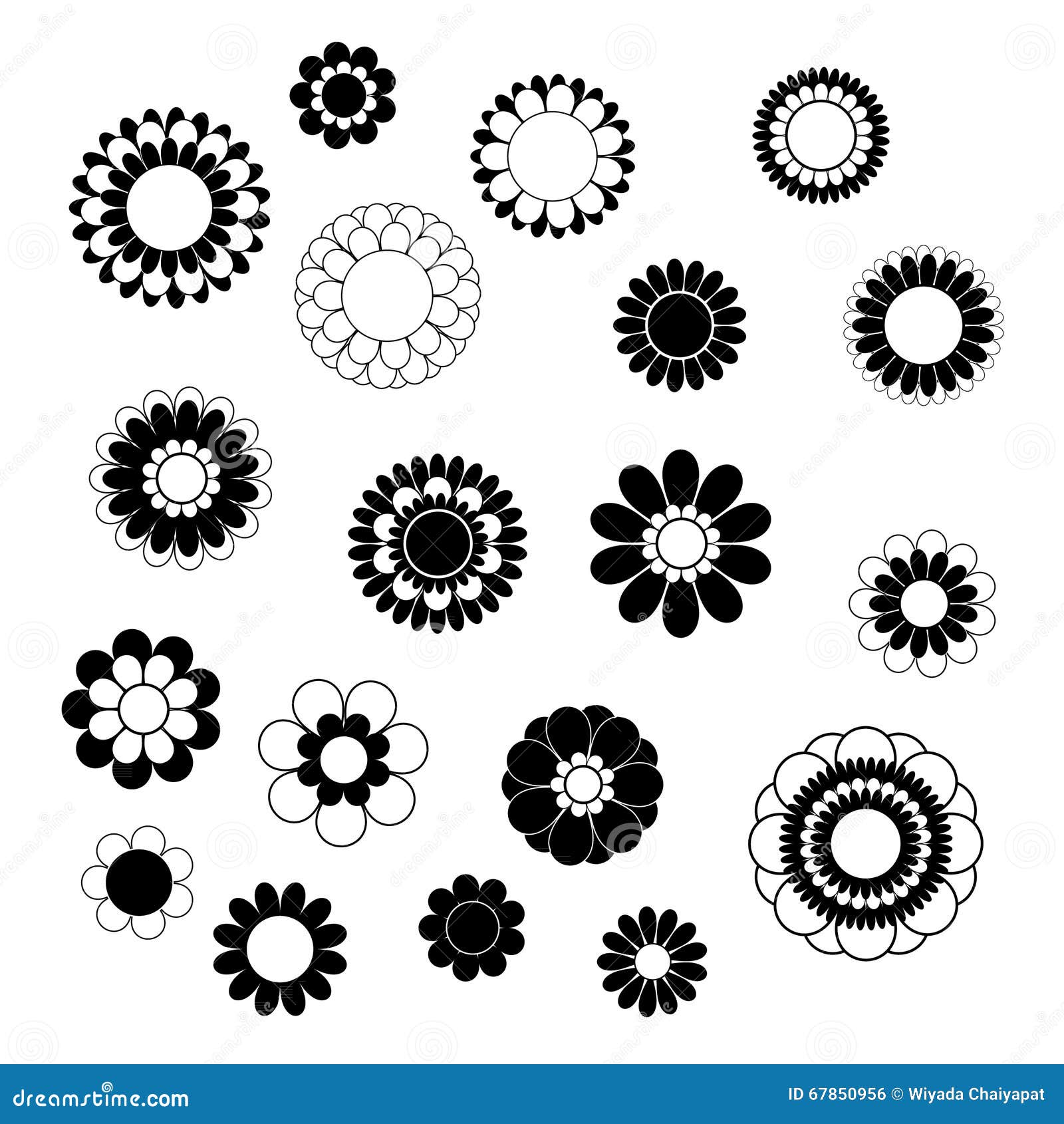 Flower Petals Overlapping Black and White Vector Stock Vector Illustration of shape, white