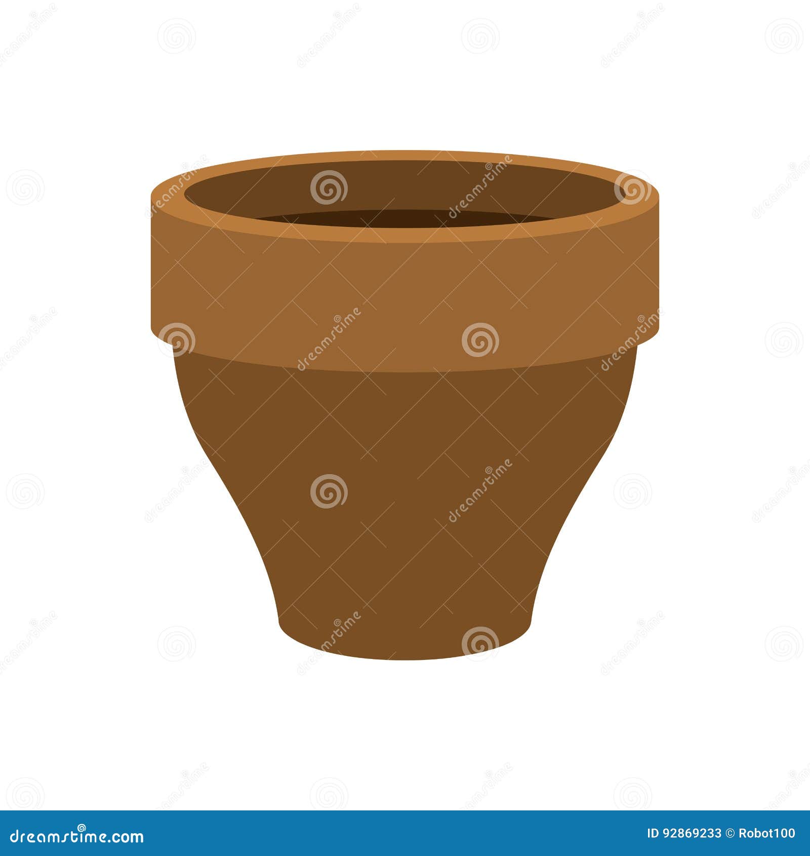 Flower Pot Empty Isolated. Brown Clay Flowerpot on White Backgr Stock
