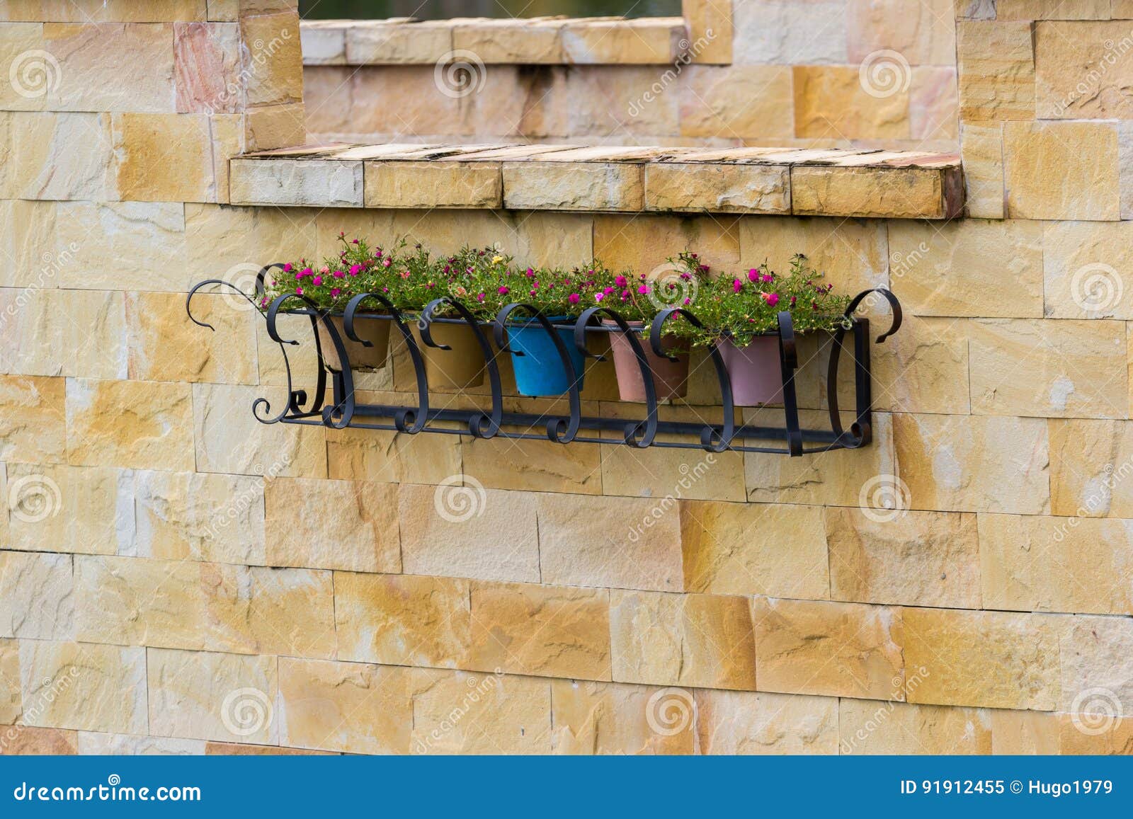 Flower Pot Hanging on the Wall Stock Image Image of wall, gardening