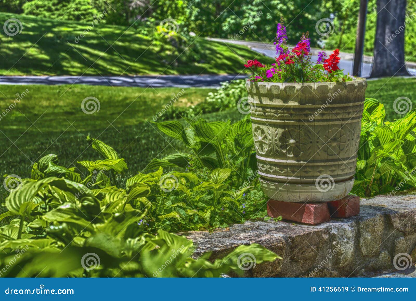 Flower Pot Veranda HDR stock image. Image of brick, road 41256619