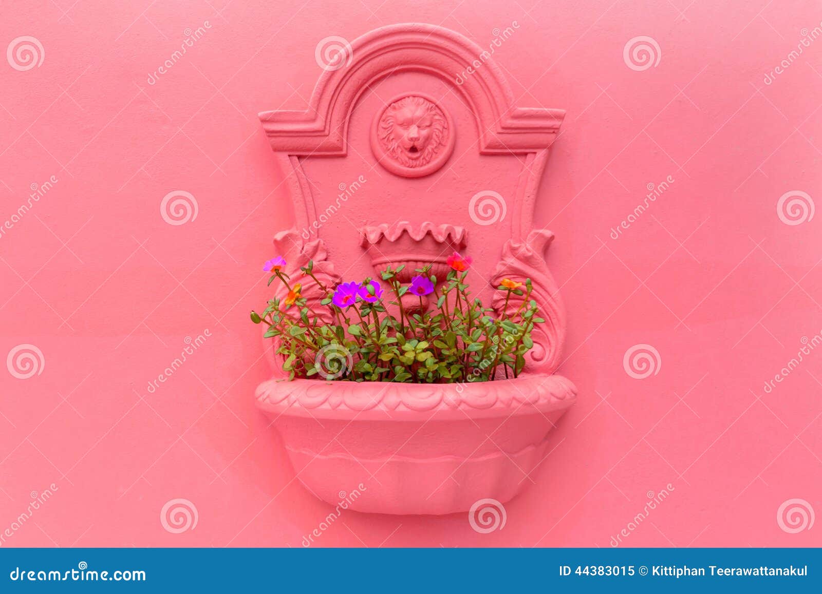 Flower pot on the wall stock image. Image of pink, outdoor 44383015