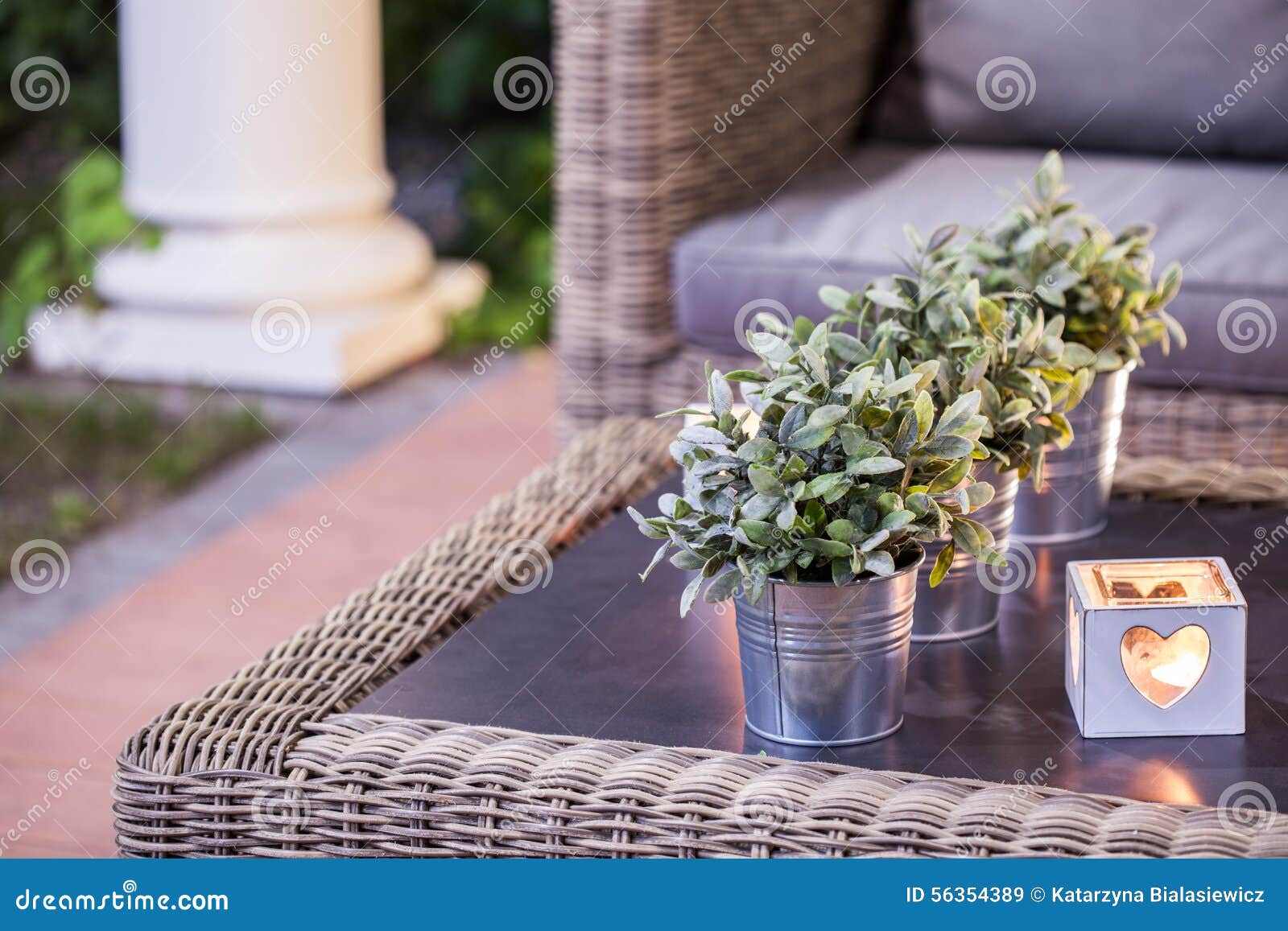 Flower pots on the table stock image. Image of lighting 56354389