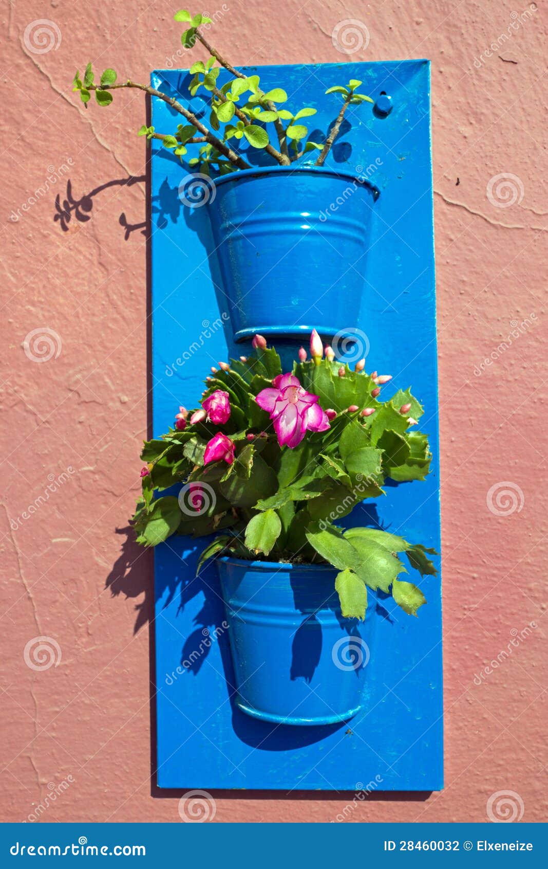 Flower pots on a wall stock photo. Image of mykonos, stucco 28460032
