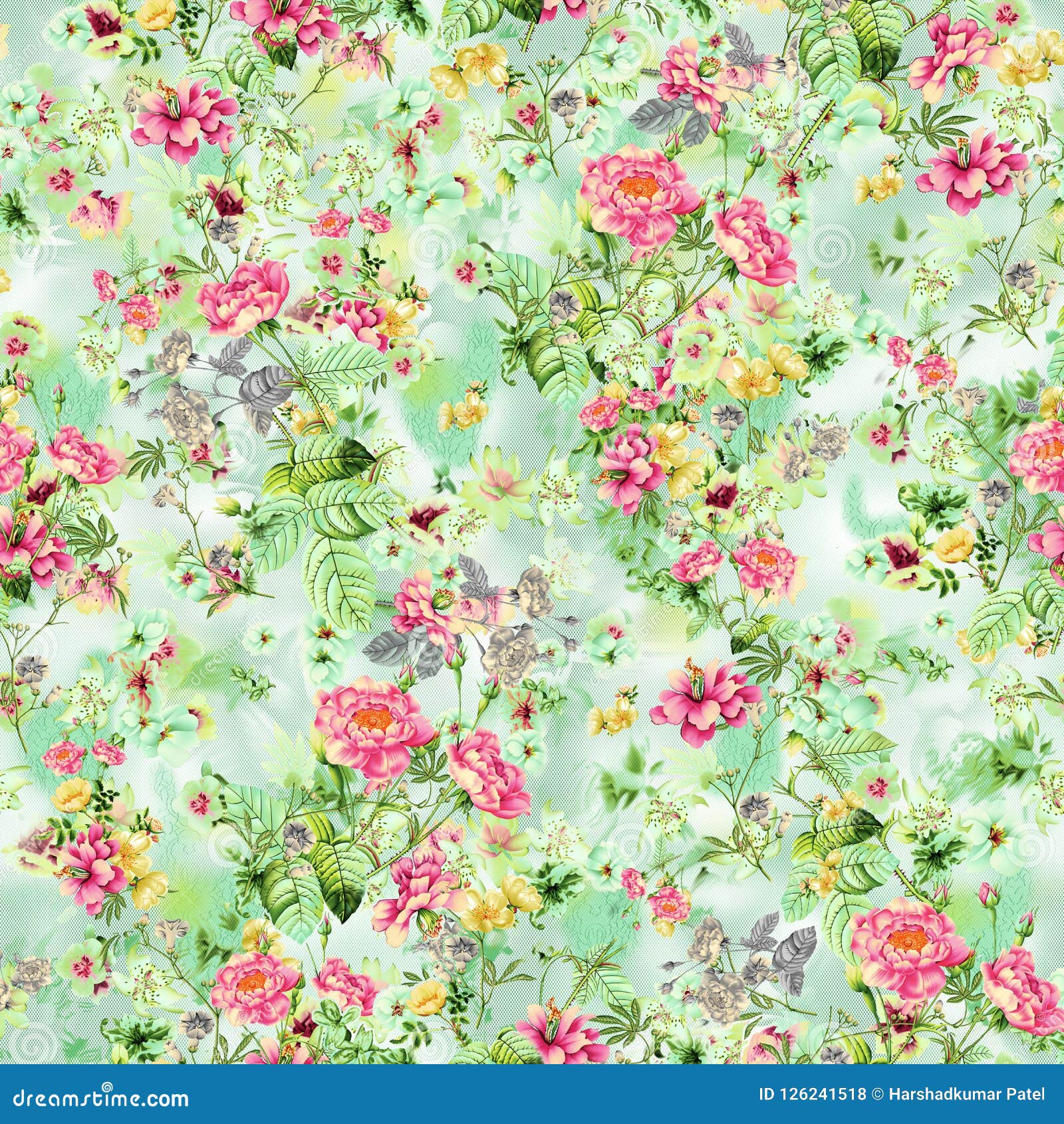 Flower Print Design Digital Background Stock Illustration - Illustration of  textile, wallpaper: 126241518