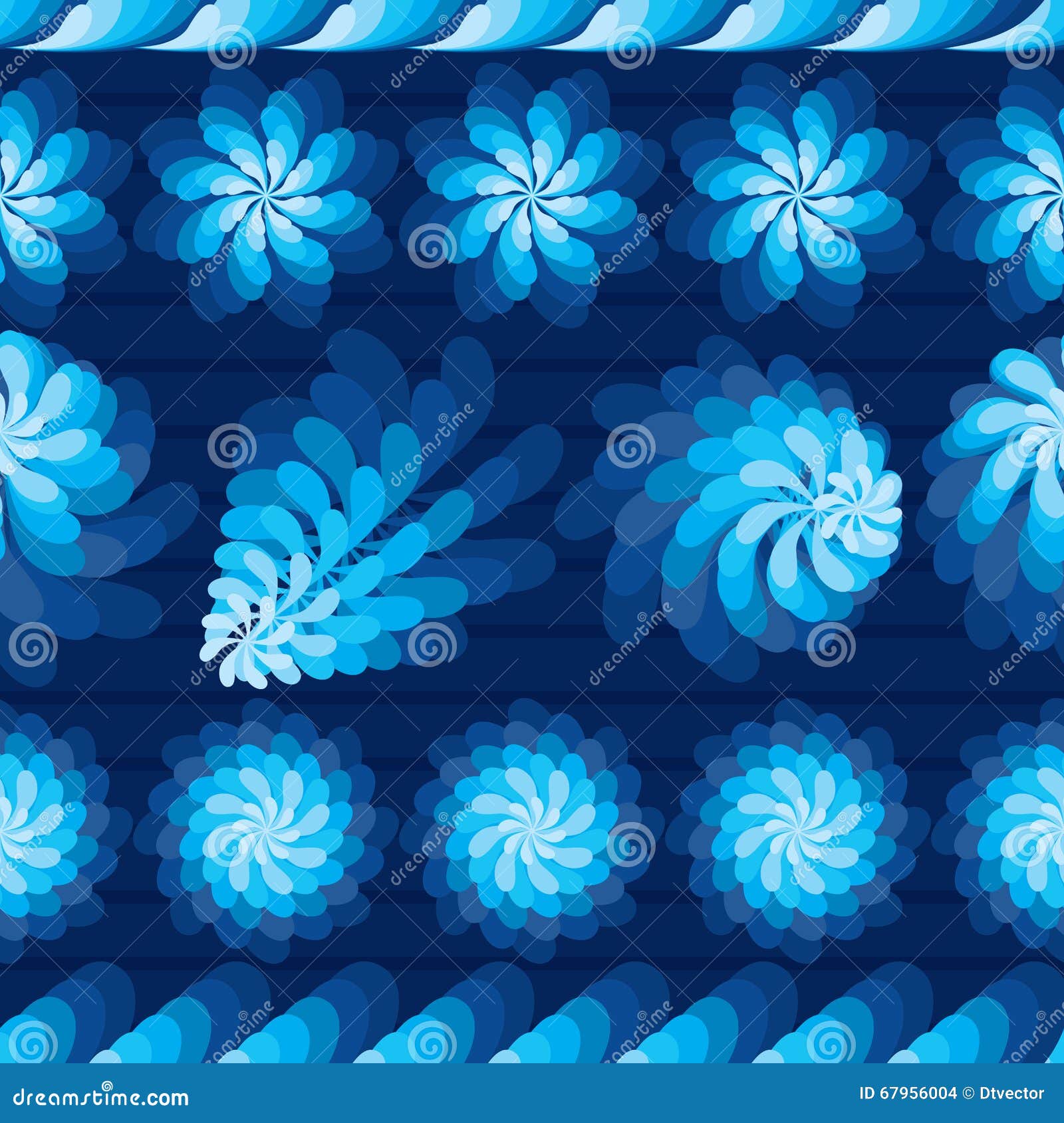 flower rotate windmill blue horizontal seamless pattern