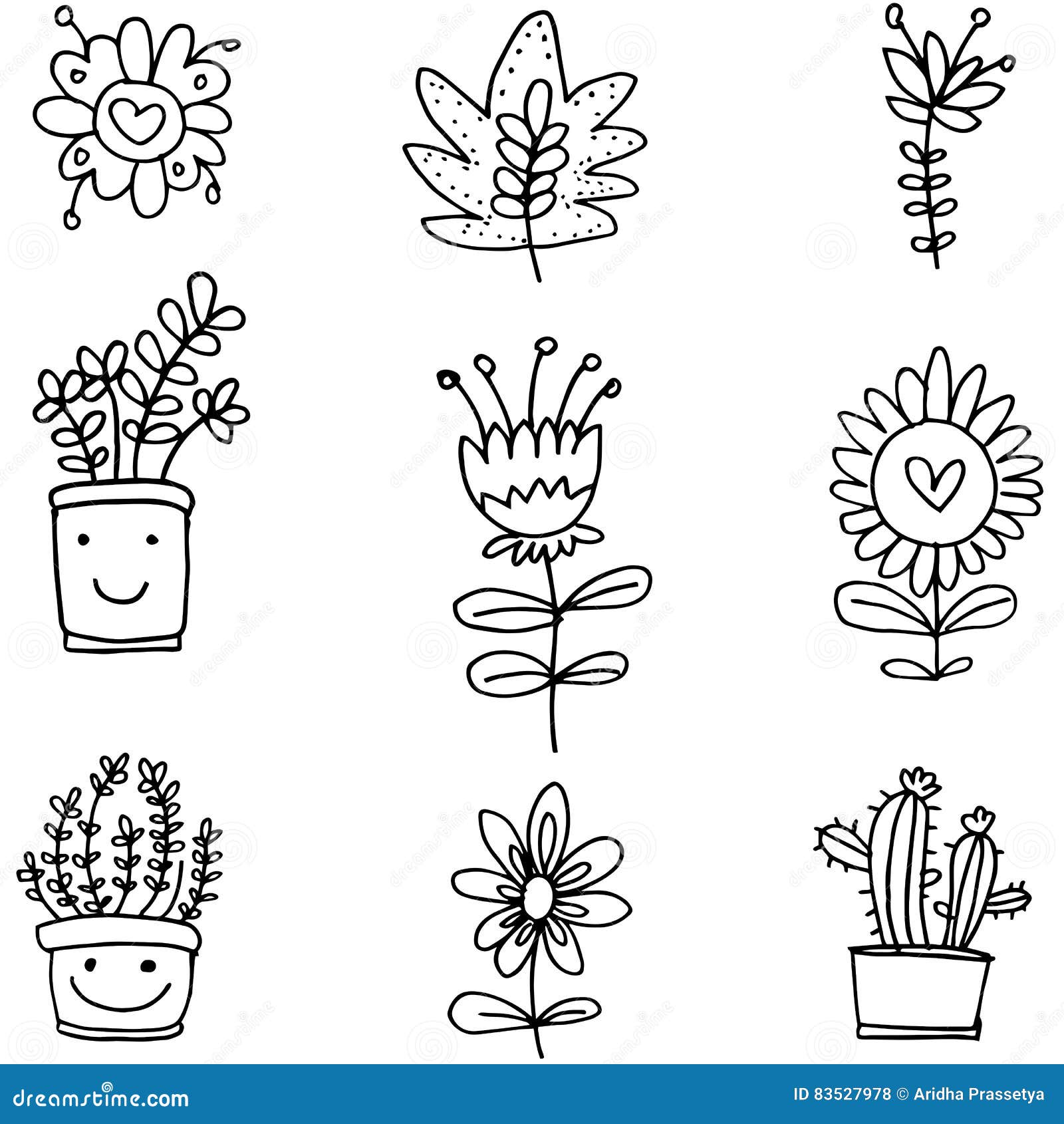 Flower Set Spring of Doodles Stock Vector - Illustration of design