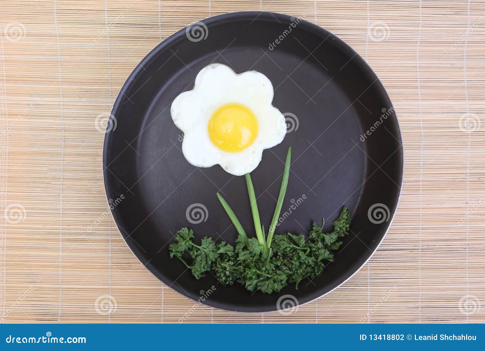 Flower Shaped Fried Egg with Greenery Stock Photo Image of spray